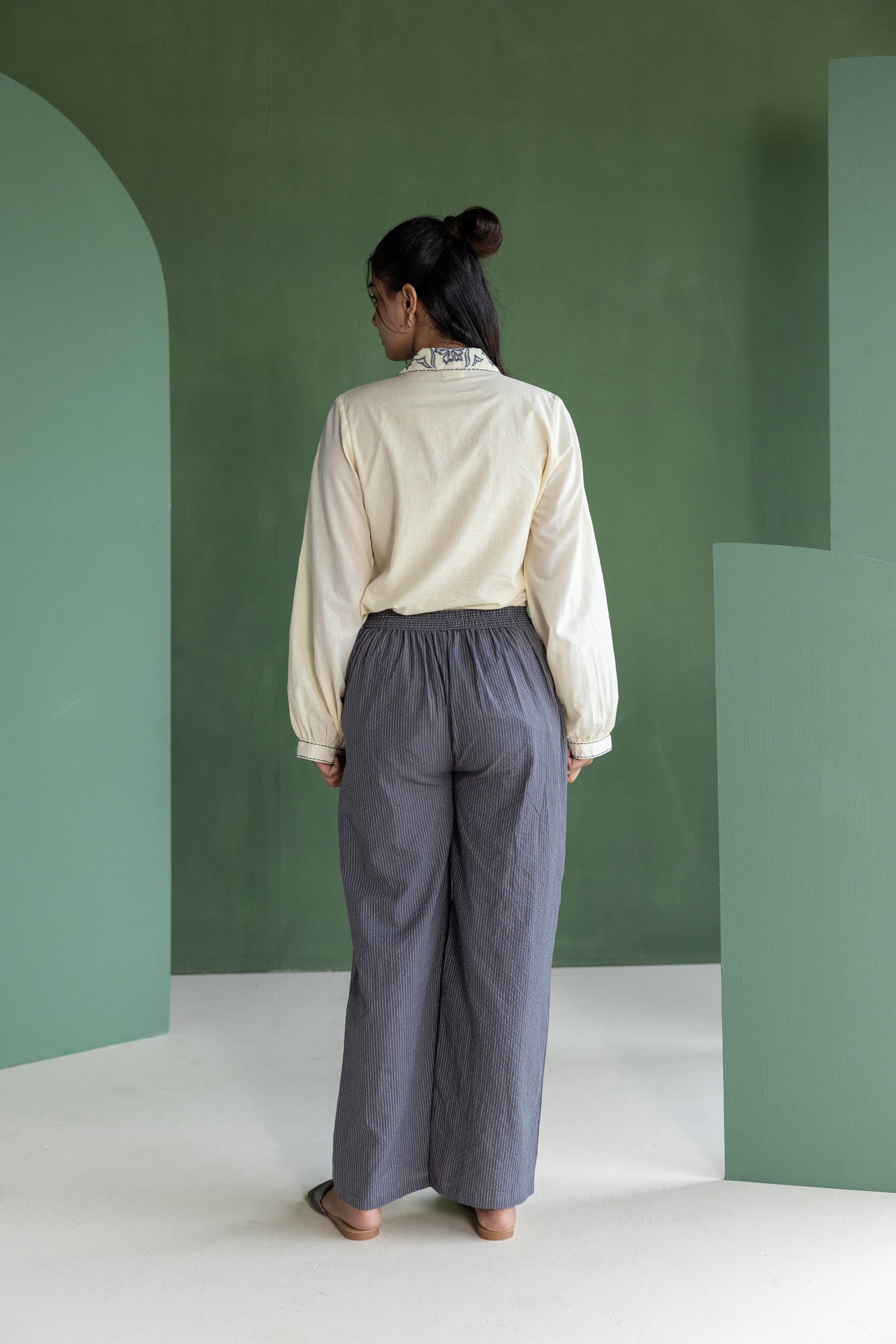 Cream Shirt Top and Striped Trouser Set