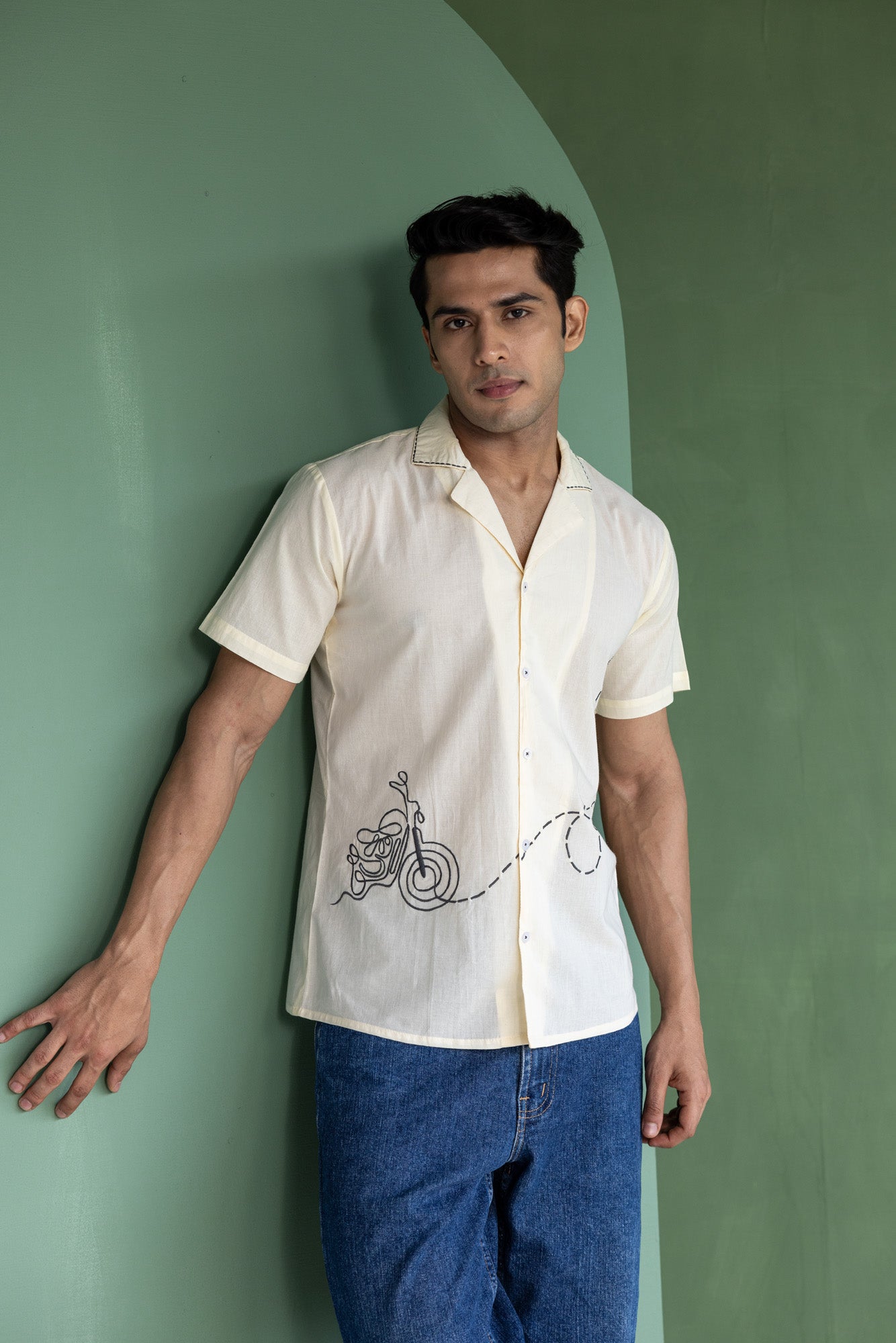 Bike Embroidered Collar Shirt