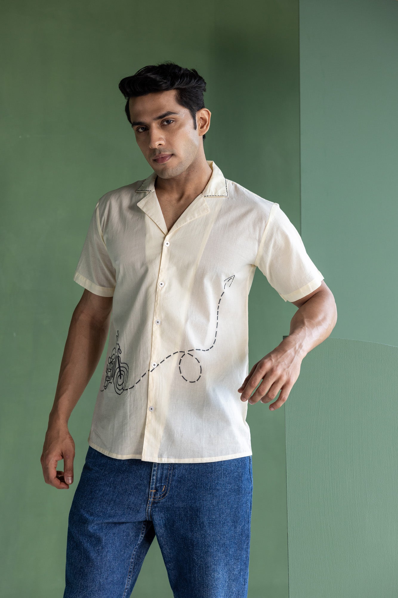 Bike Embroidered Collar Shirt