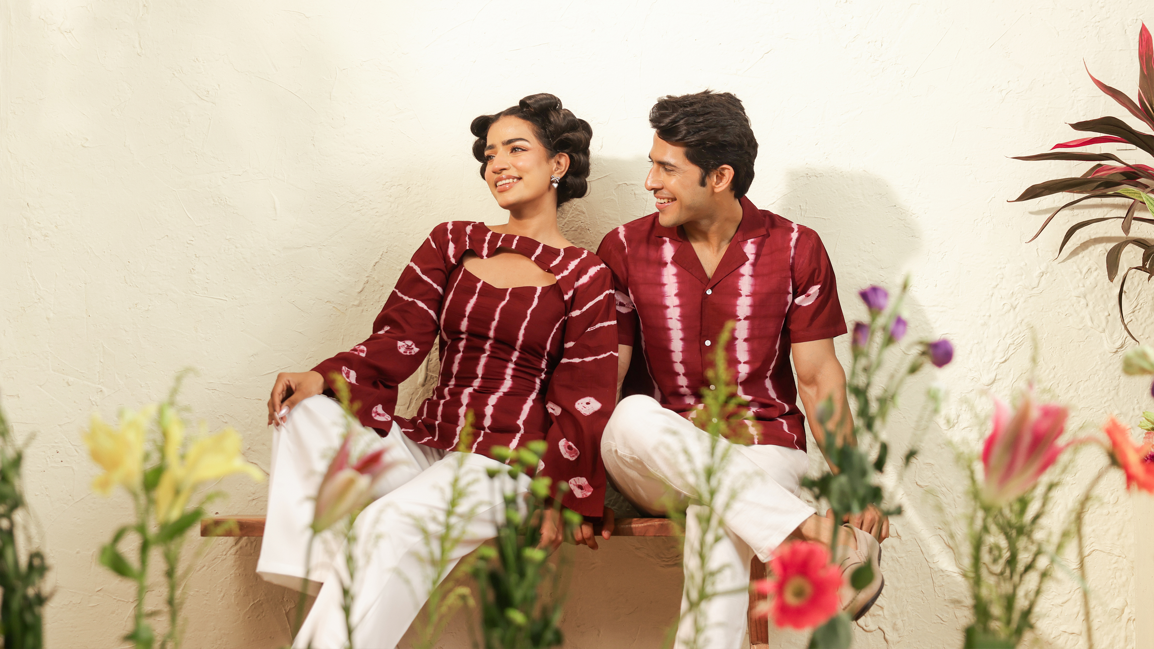 Couple Combo Set – Maroon Tie-Dye Shirt & Top