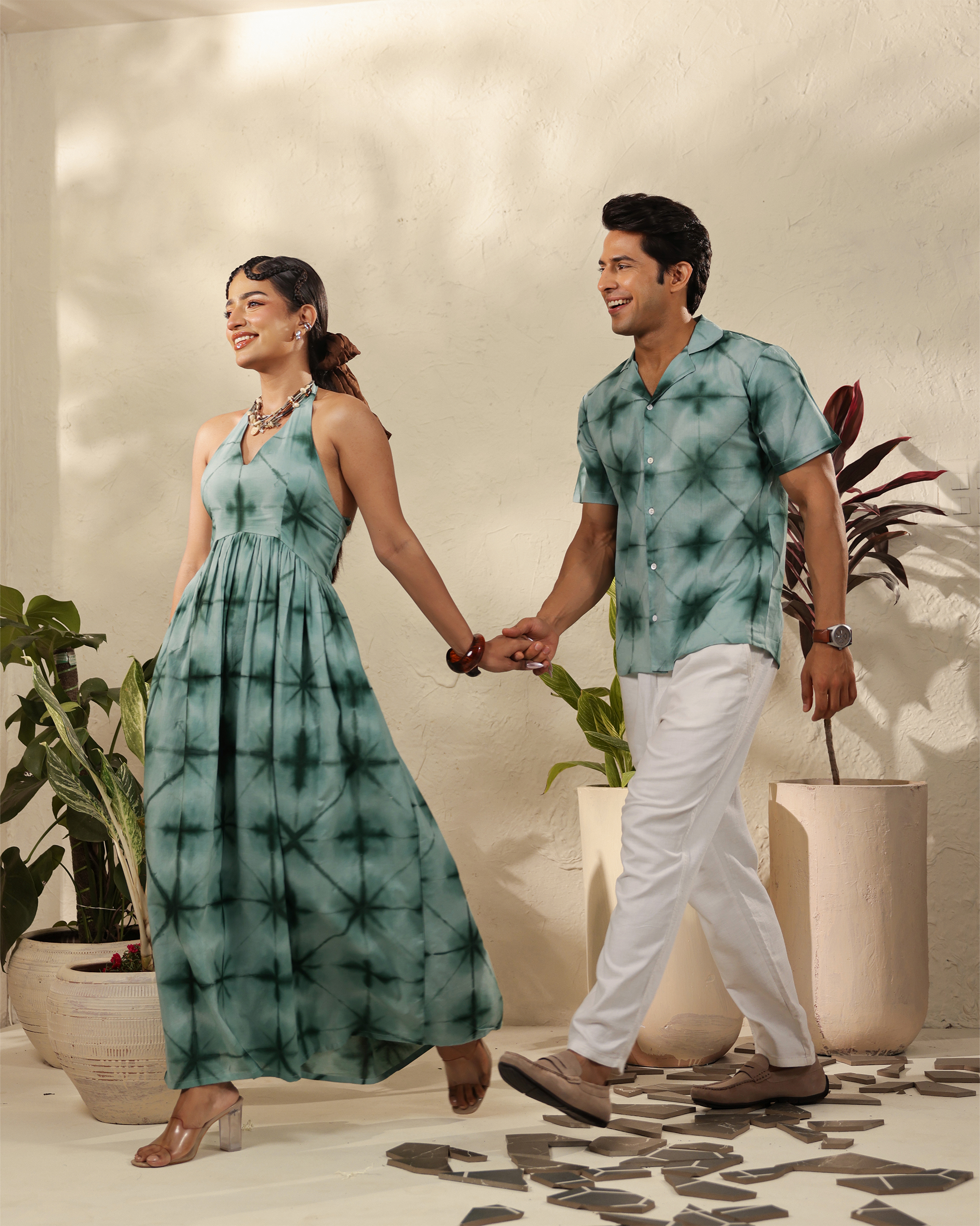 Matching Couple Outfit Set in Sage Green Tie-Dye