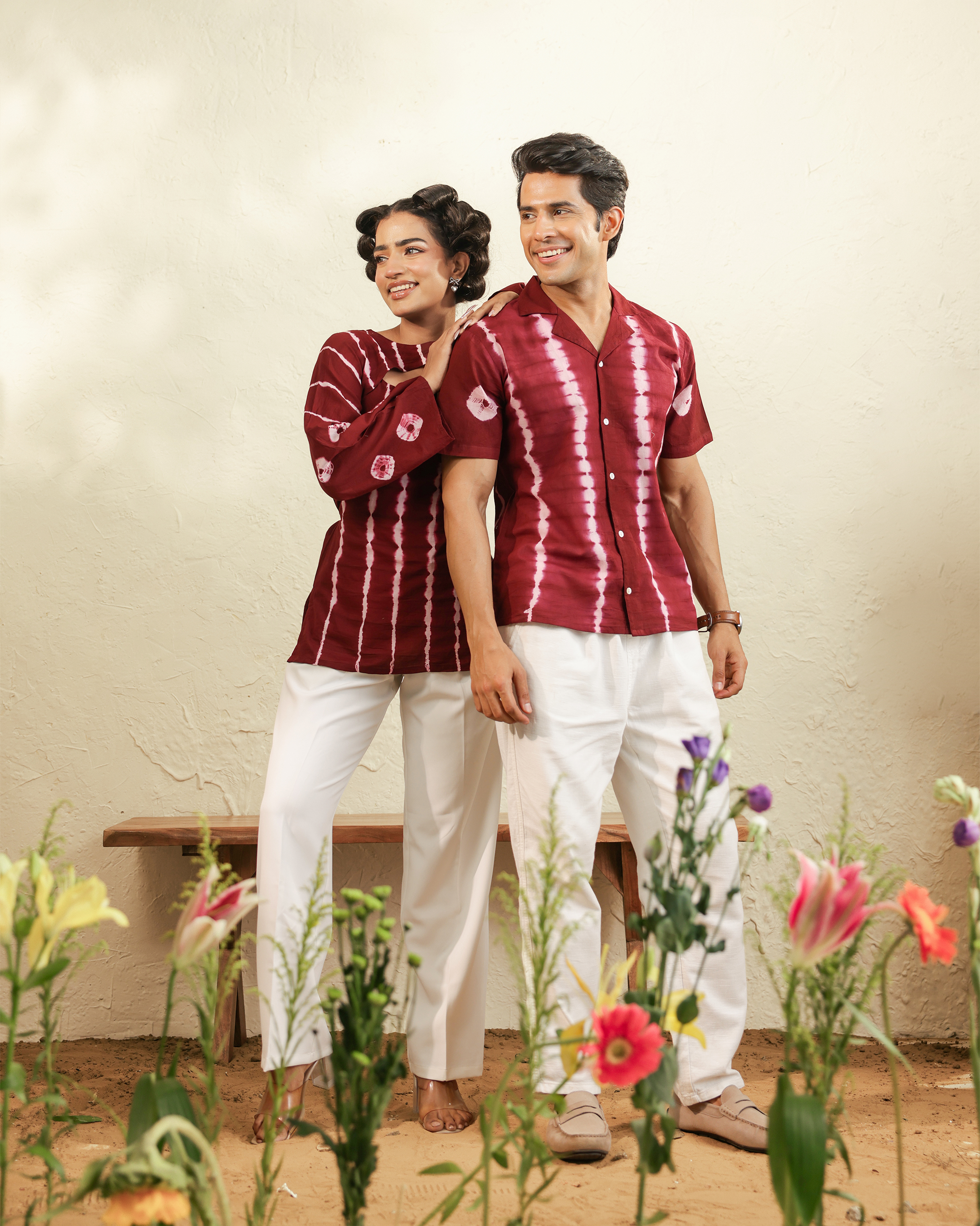 Couple Combo Set – Maroon Tie-Dye Shirt & Top