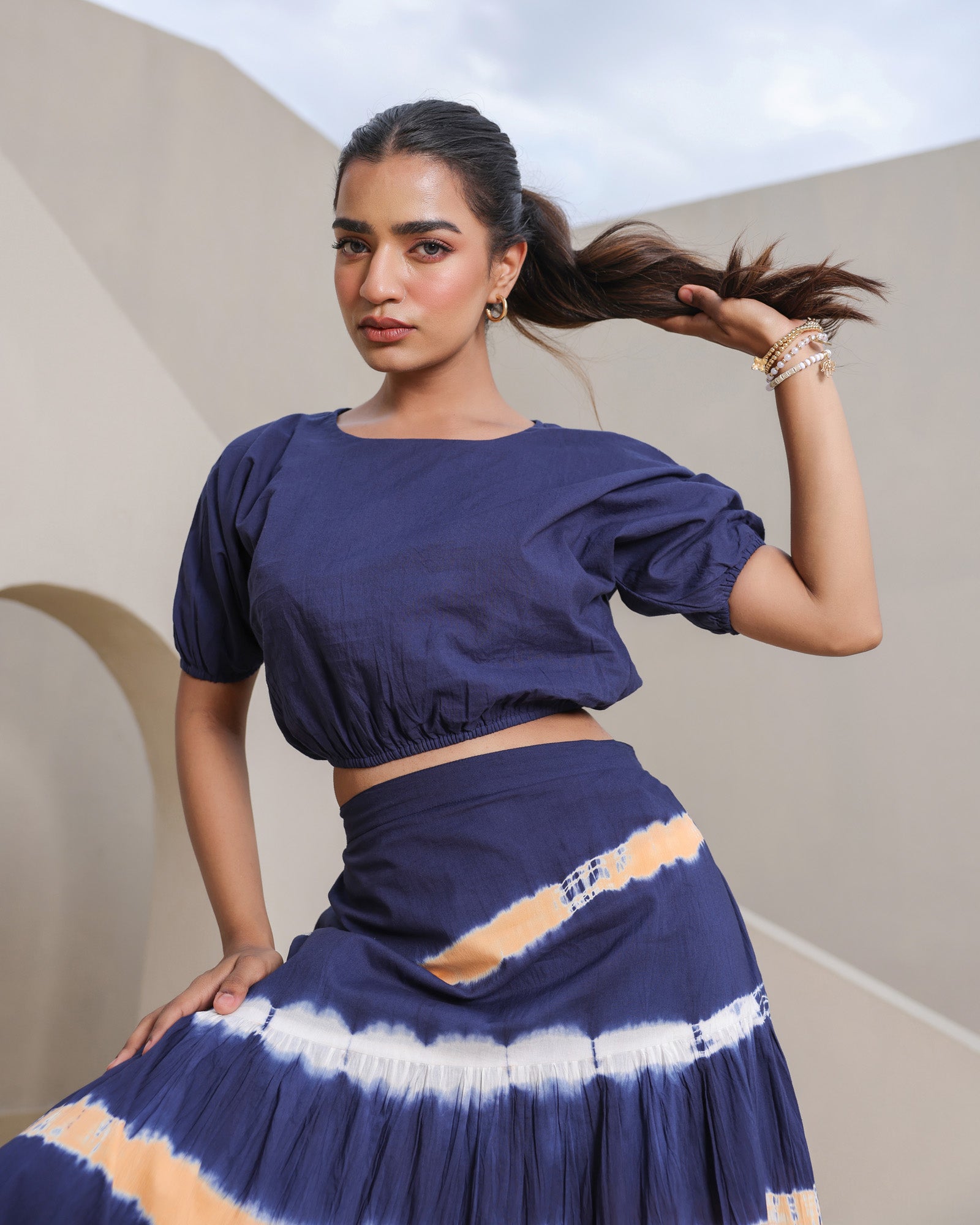 Midnight Horizon Tie-Dye Crop Top & Maxi Skirt Set