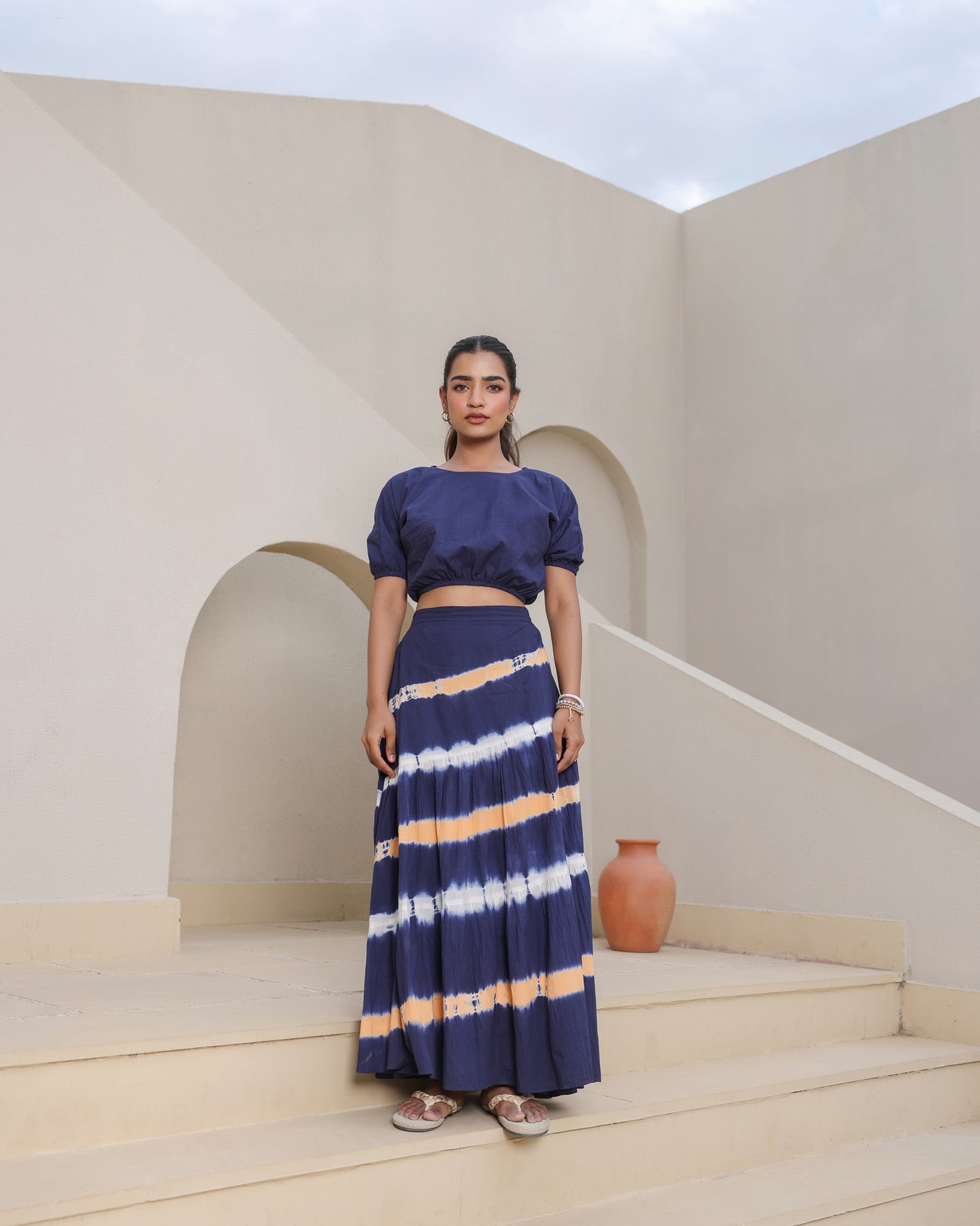 Midnight Horizon Tie-Dye Crop Top & Maxi Skirt Set