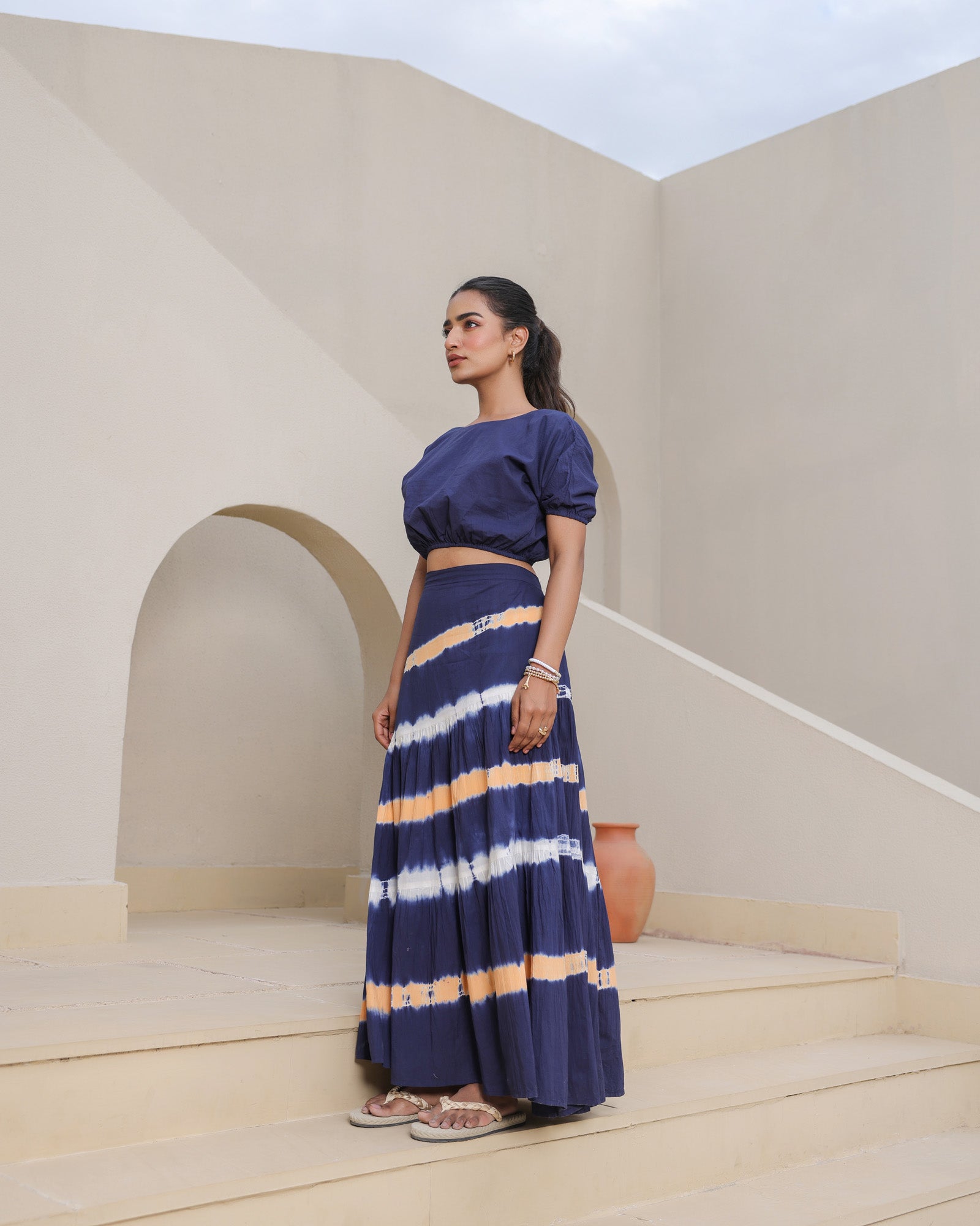 Midnight Horizon Tie-Dye Crop Top & Maxi Skirt Set