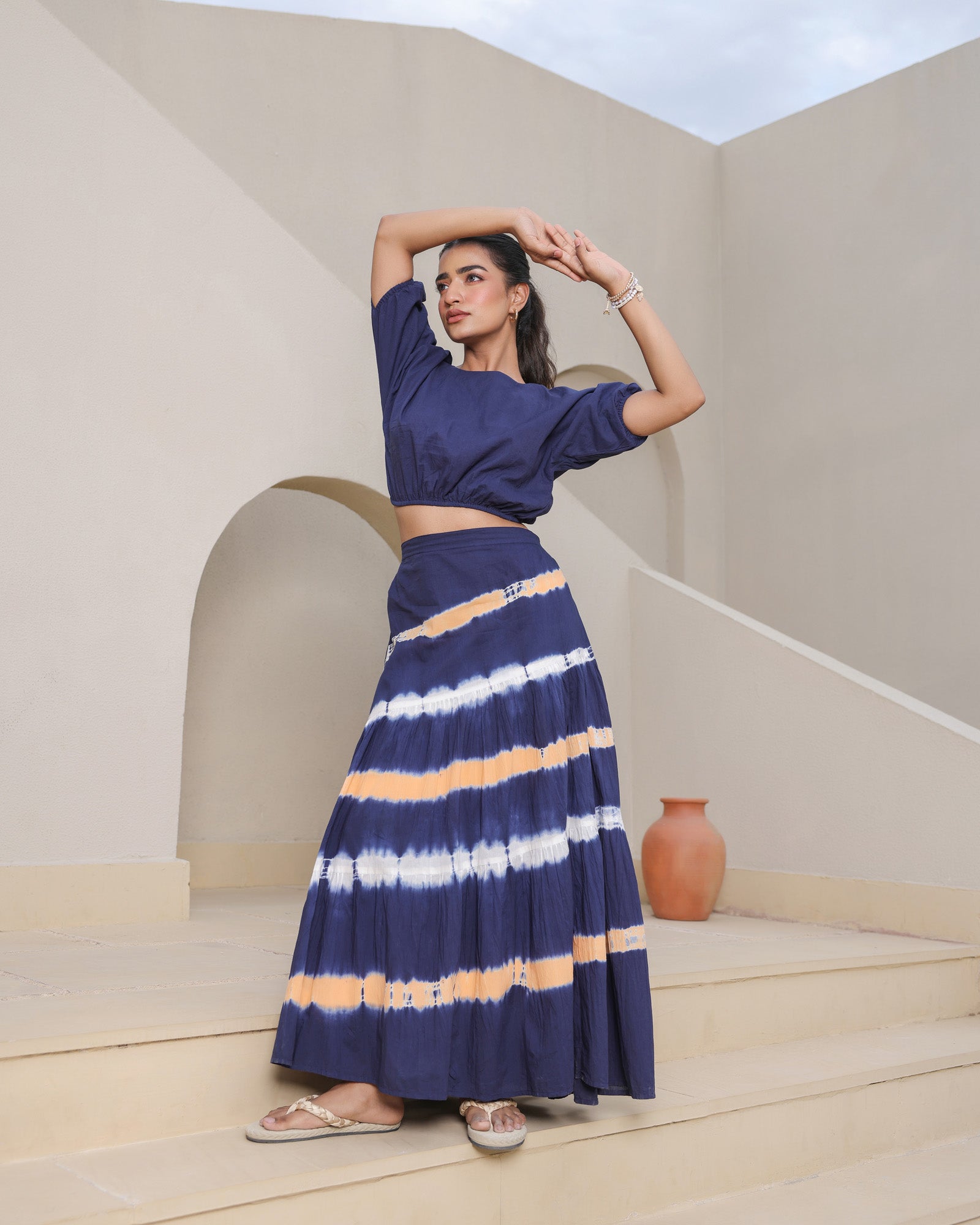 Midnight Horizon Tie-Dye Crop Top & Maxi Skirt Set