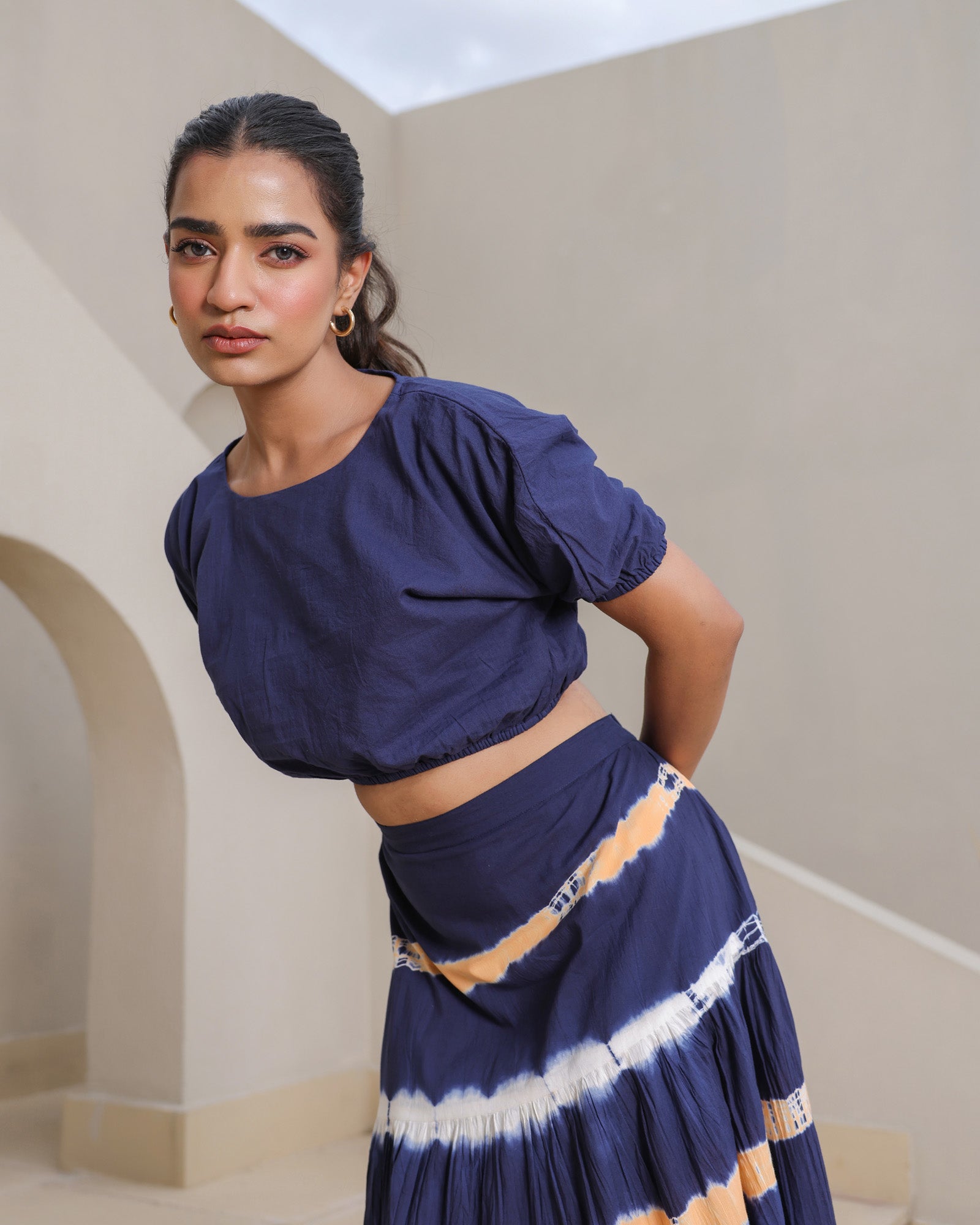 Midnight Horizon Tie-Dye Crop Top & Maxi Skirt Set
