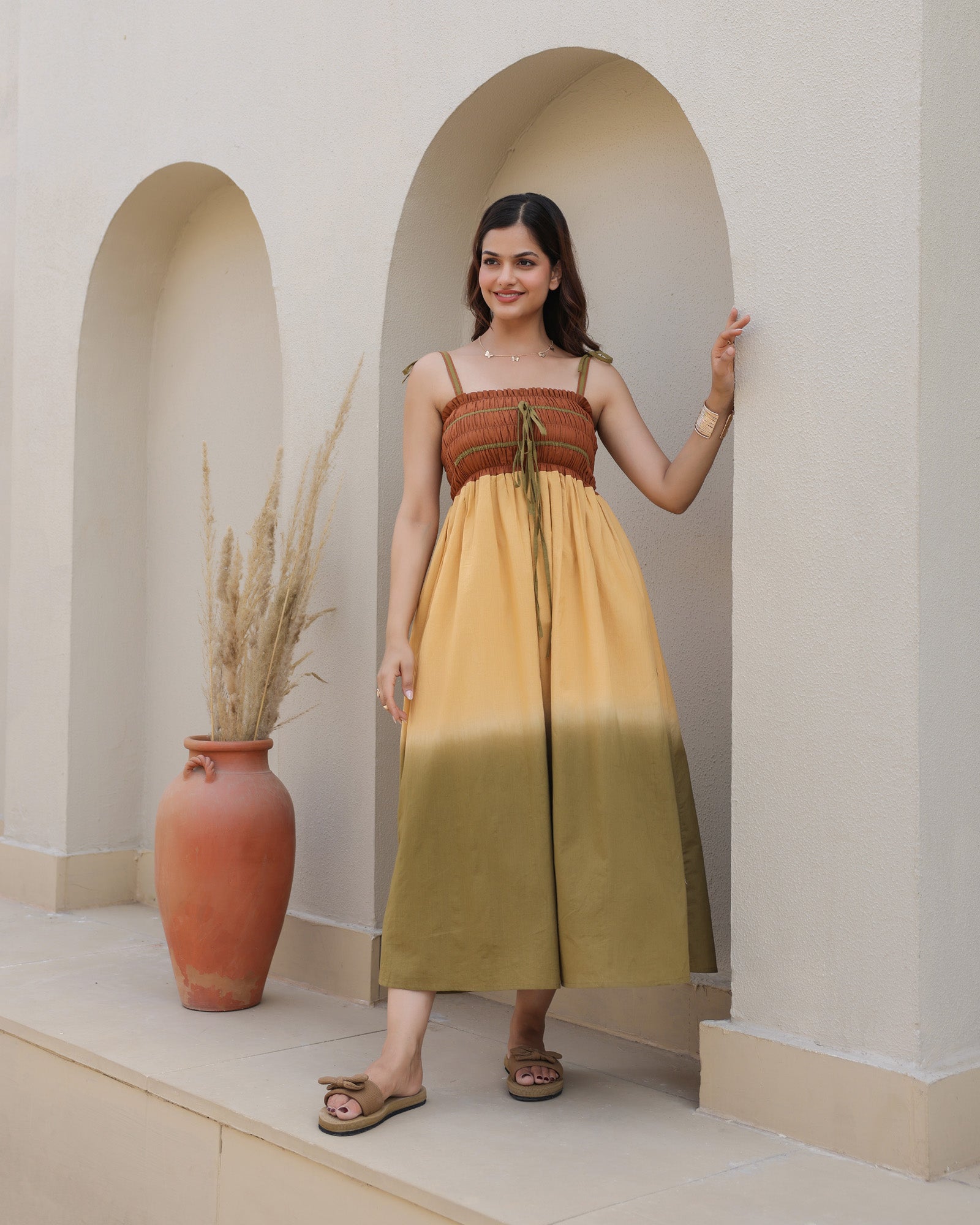 Sahara Sunset Ombre Smocked Maxi Dress