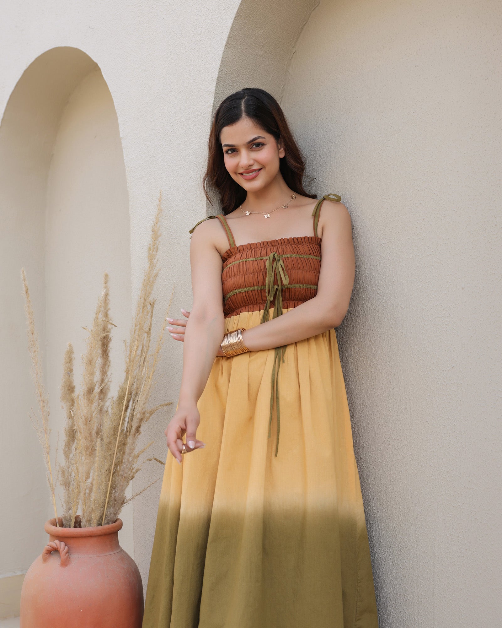 Sahara Sunset Ombre Smocked Maxi Dress