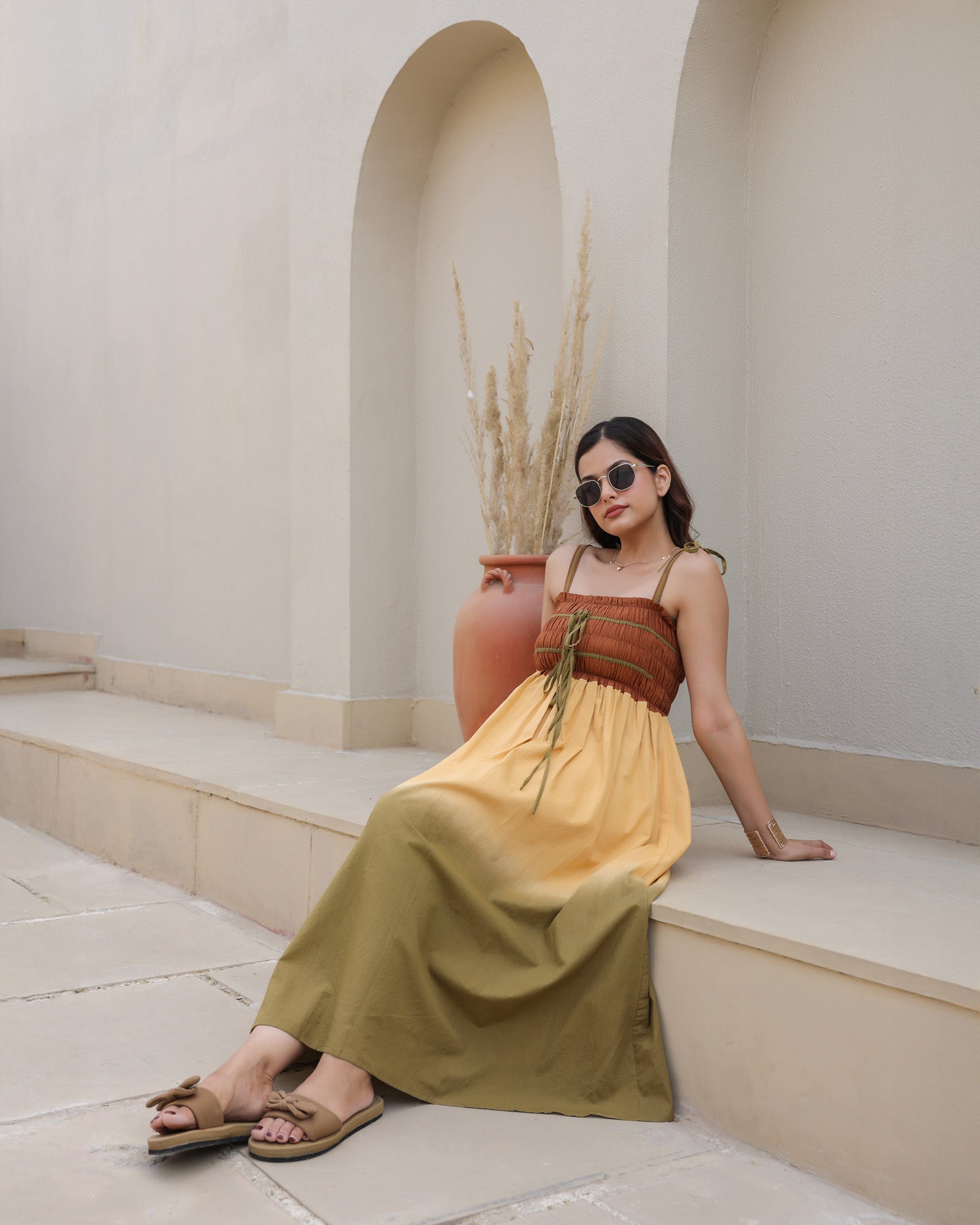 Sahara Sunset Ombre Smocked Maxi Dress