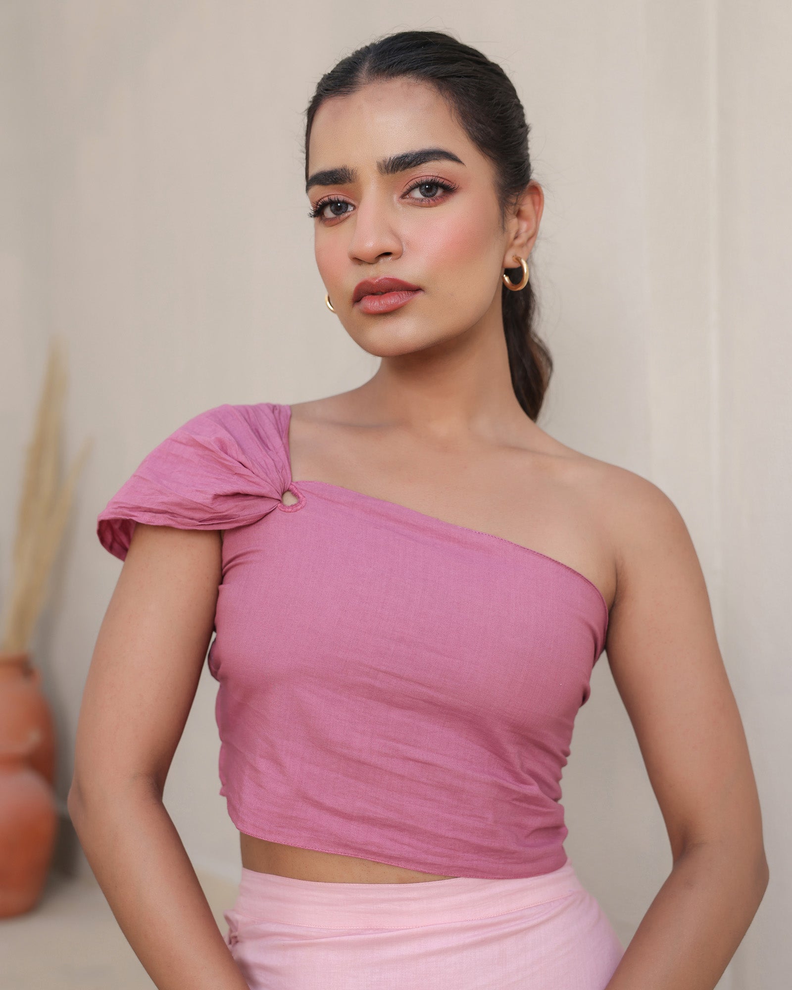 Blush Pink One-Shoulder Top and Ombre Skirt Set