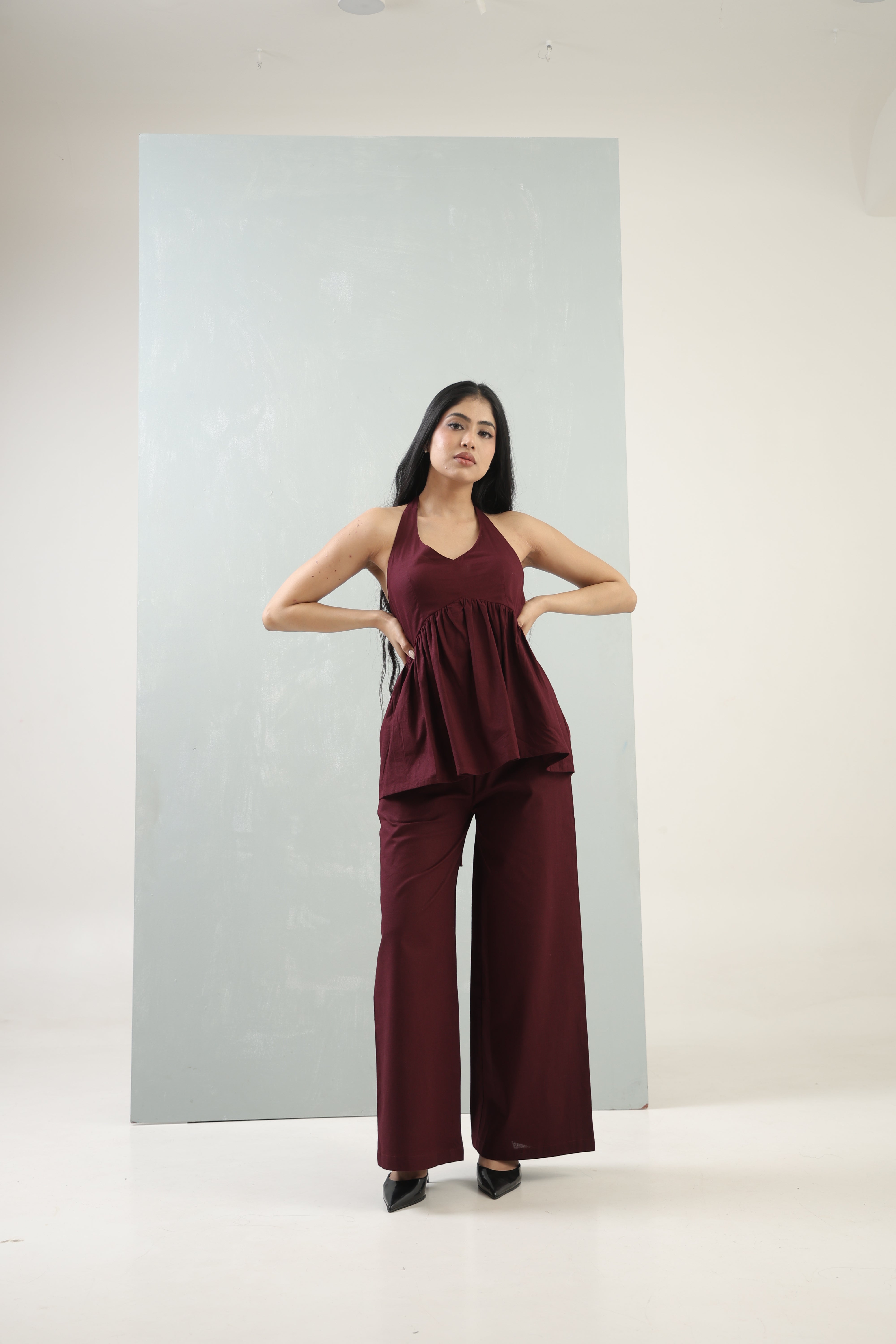 Women's Cherry Red Lace-Back Co-Ord Set