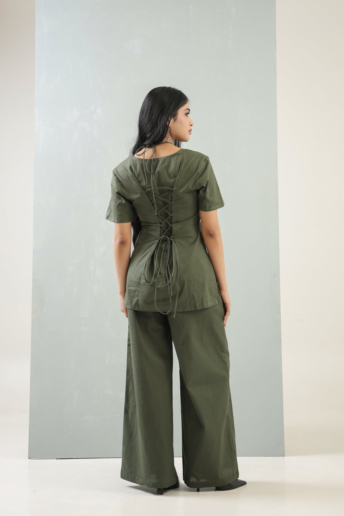 Women's Olive Aura Cut-Neck Co-Ord Set