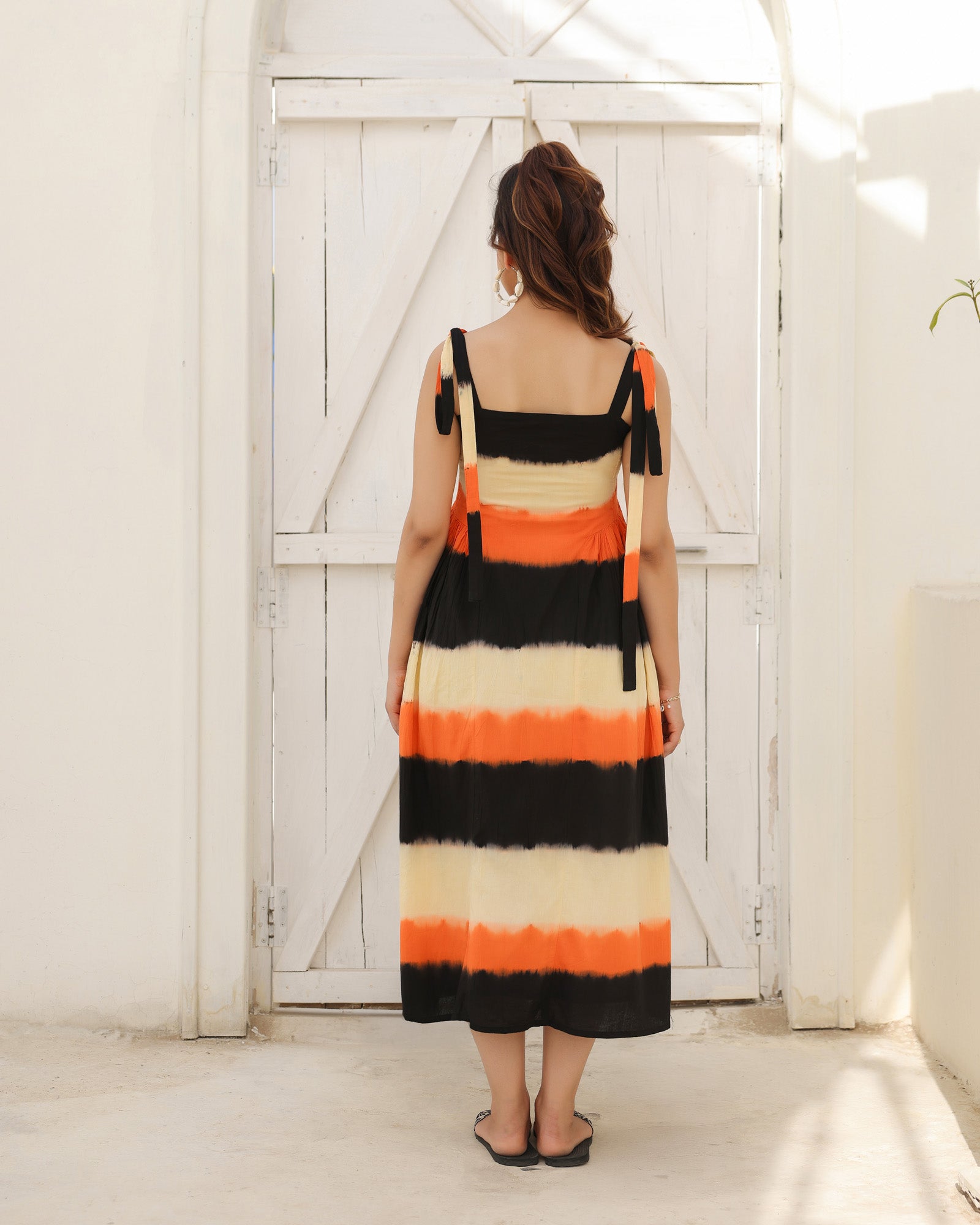 Sunset Stripe Tie-Dye Midi Dress