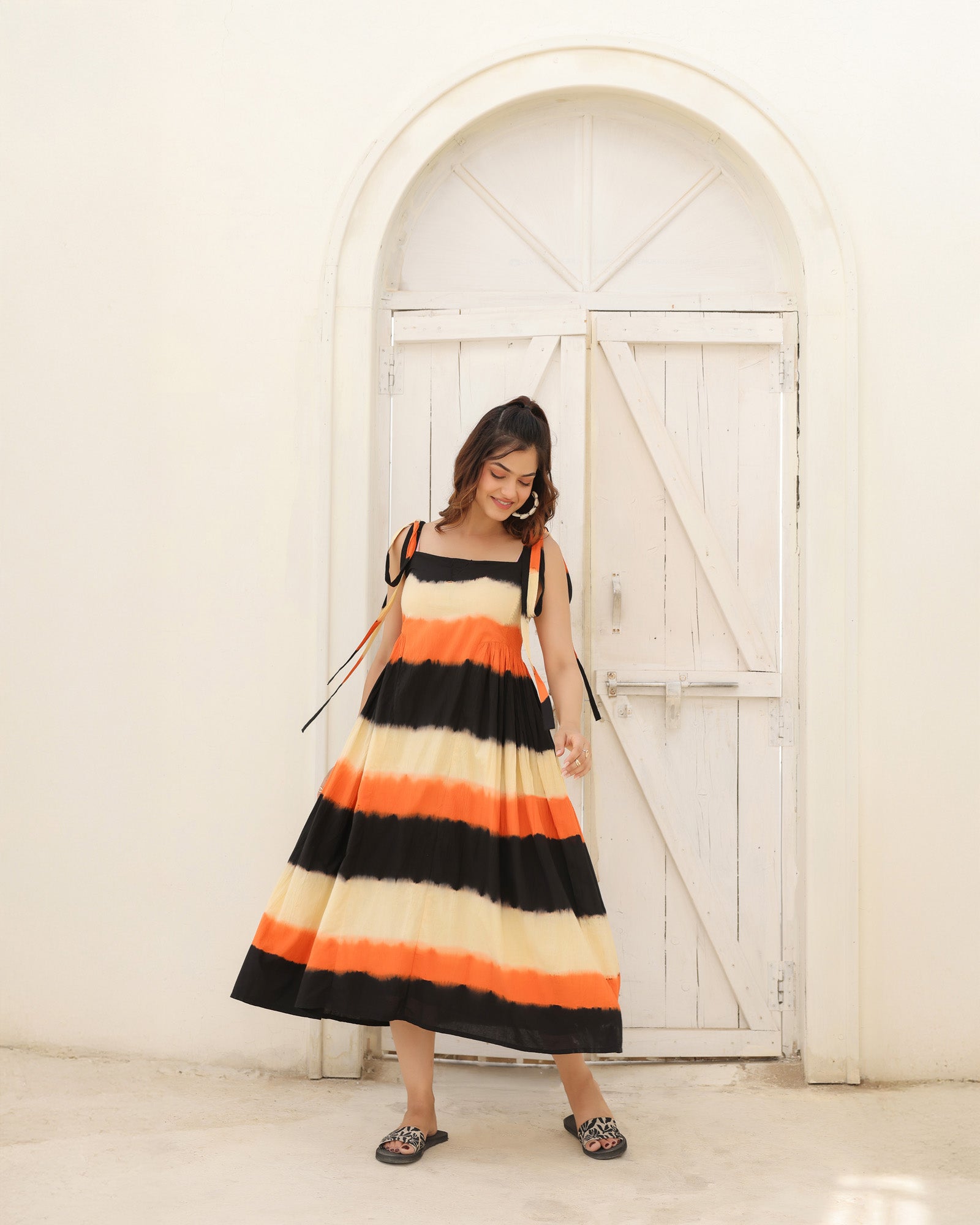 Sunset Stripe Tie-Dye Midi Dress