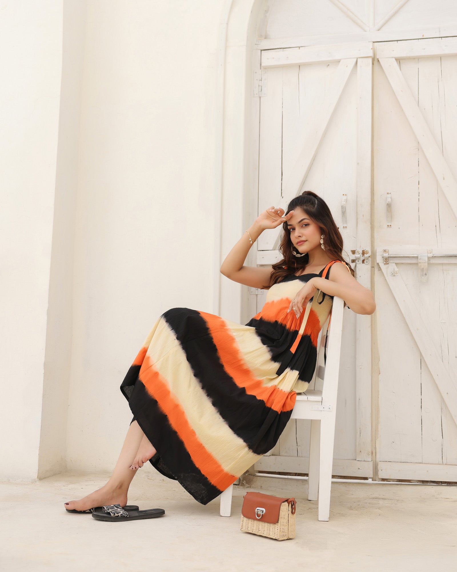 Sunset Stripe Tie-Dye Midi Dress