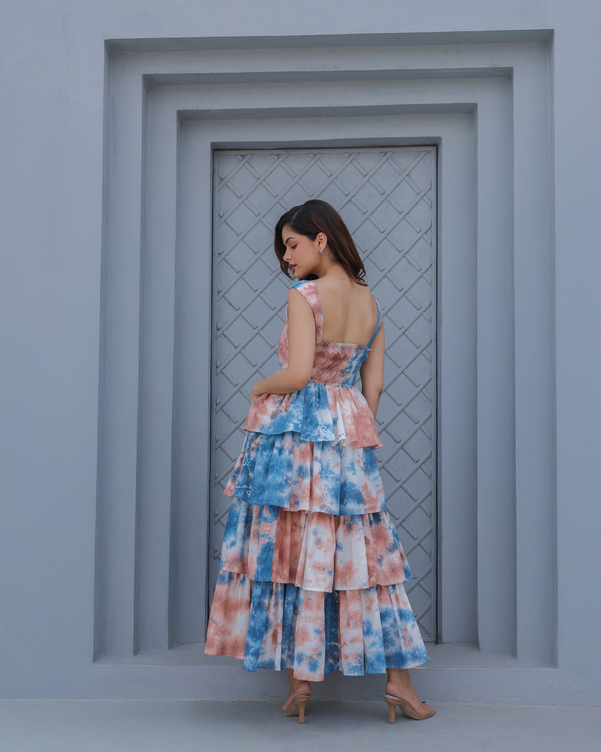 Cloudburst Tie-Dyed Tiered Maxi Dress