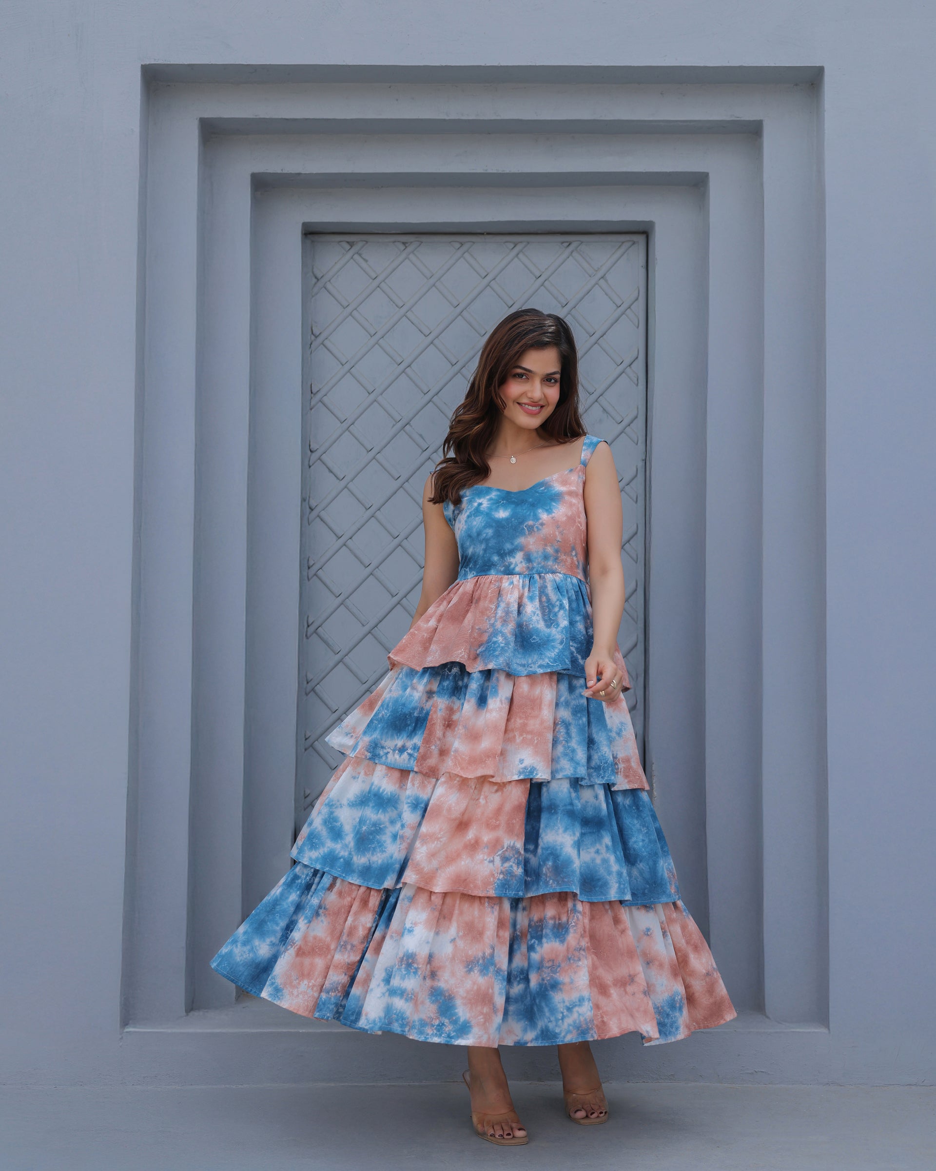 Cloudburst Tie-Dyed Tiered Maxi Dress