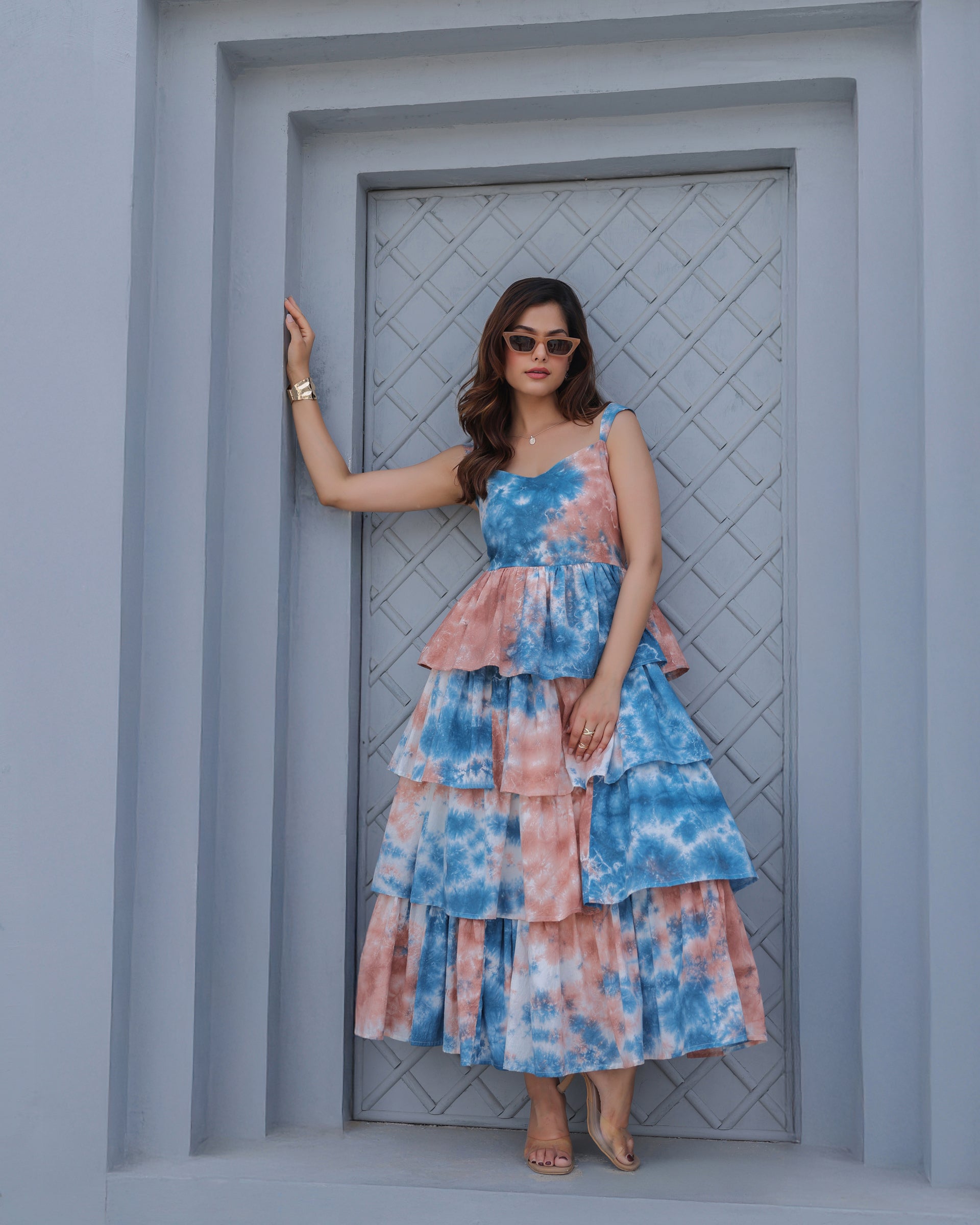 Cloudburst Tie-Dyed Tiered Maxi Dress