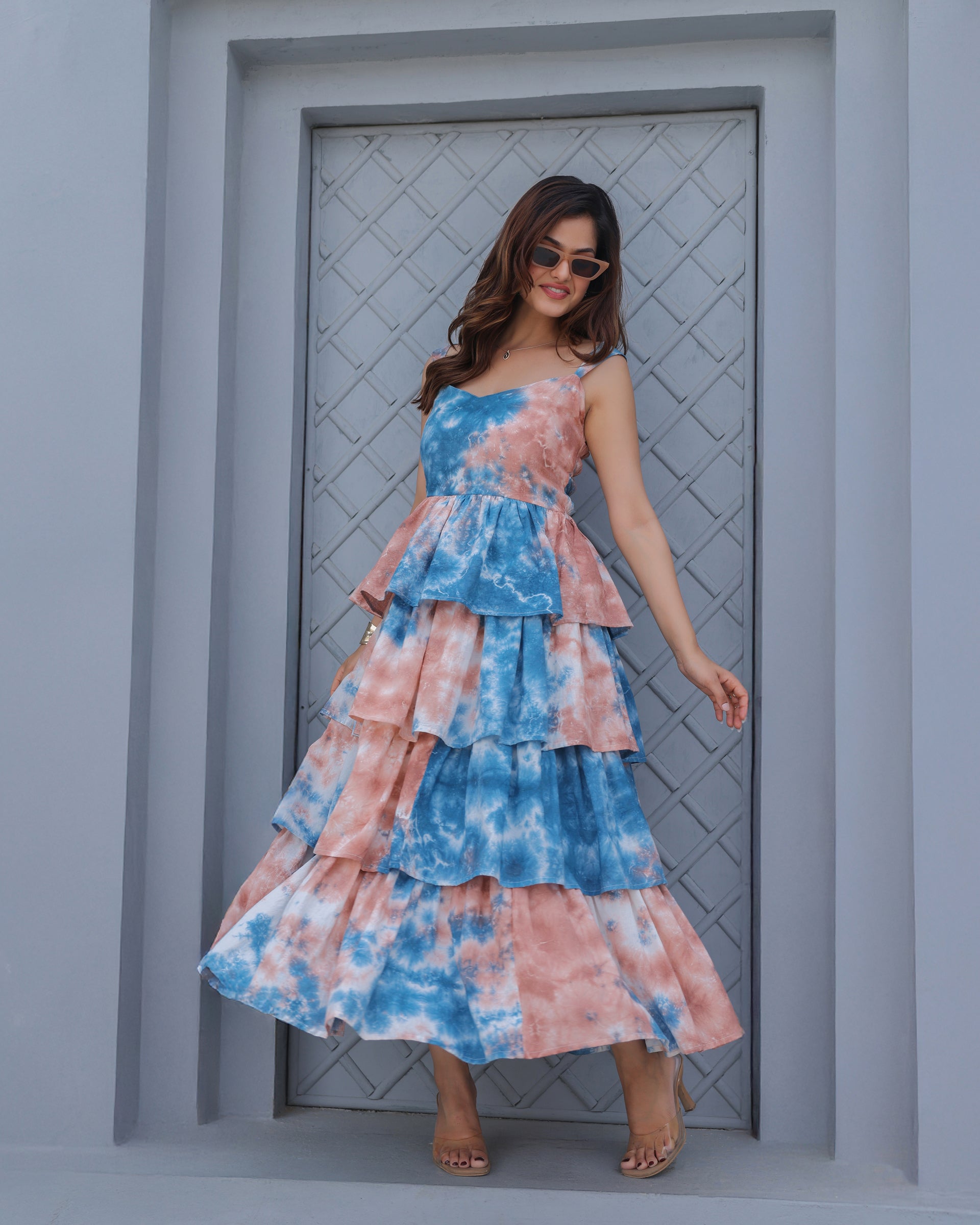 Cloudburst Tie-Dyed Tiered Maxi Dress