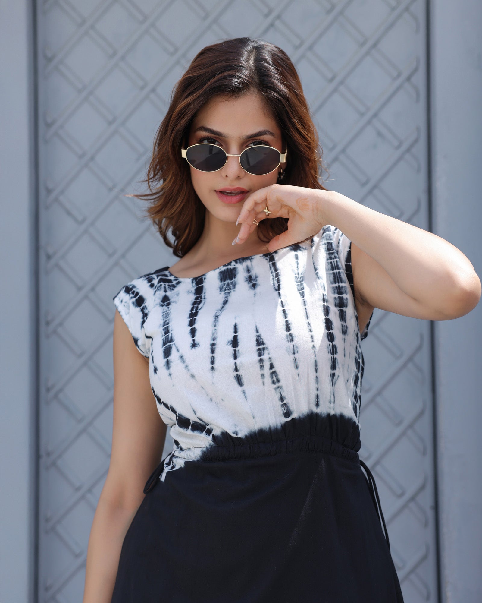 Monochrome Tie-Dye Panel Maxi Dress