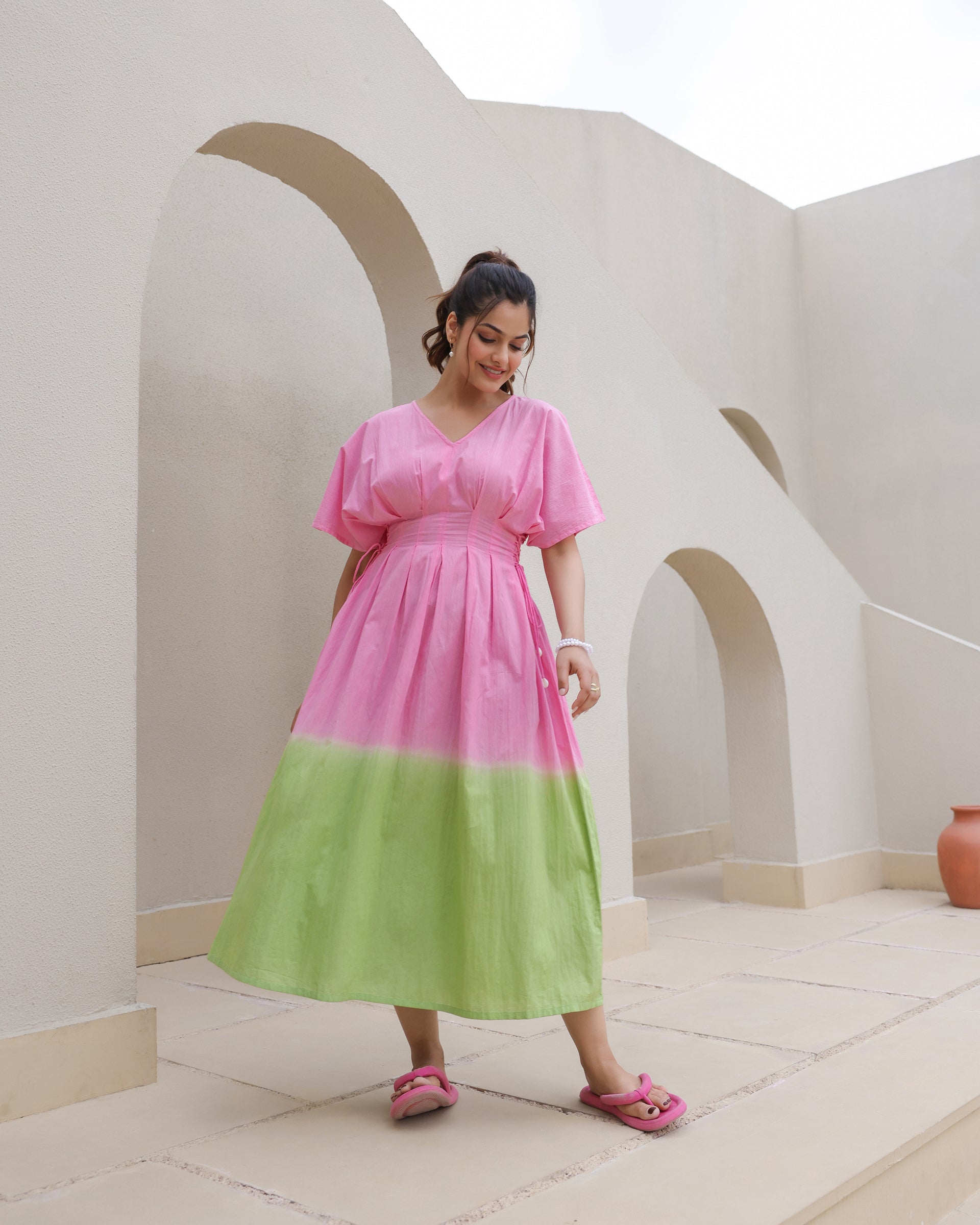 Blush Meadow Dip-Dyed Midi Dress