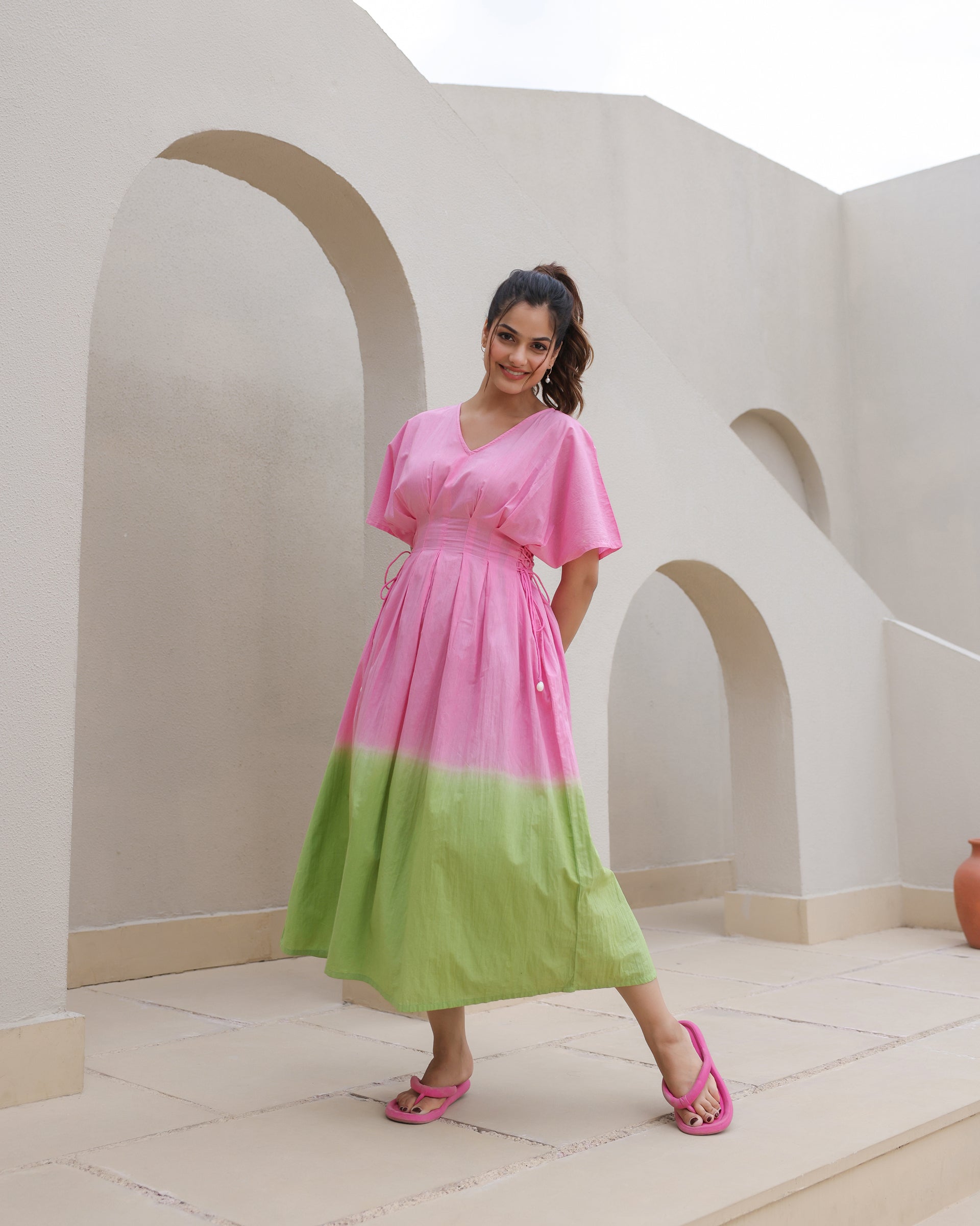 Blush Meadow Dip-Dyed Midi Dress