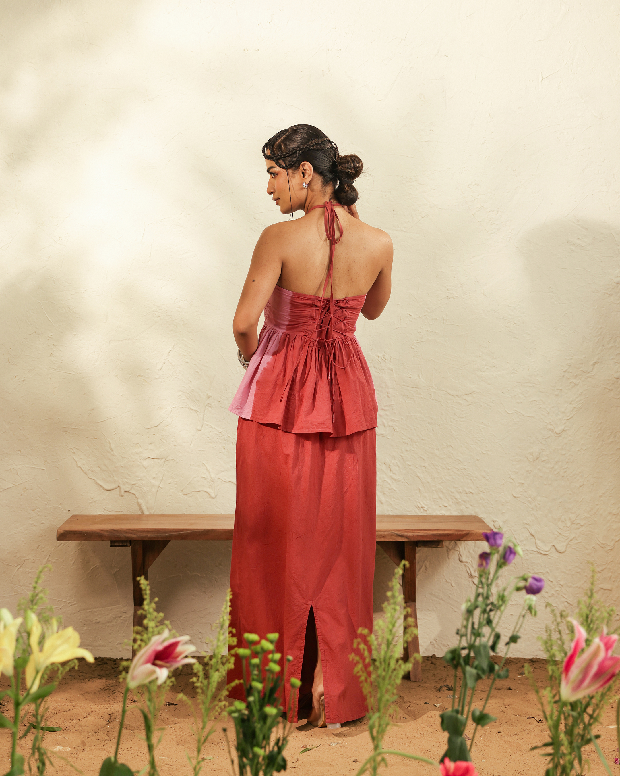 Tie-Dye Pink Maxi Set with Keyhole Neckline
