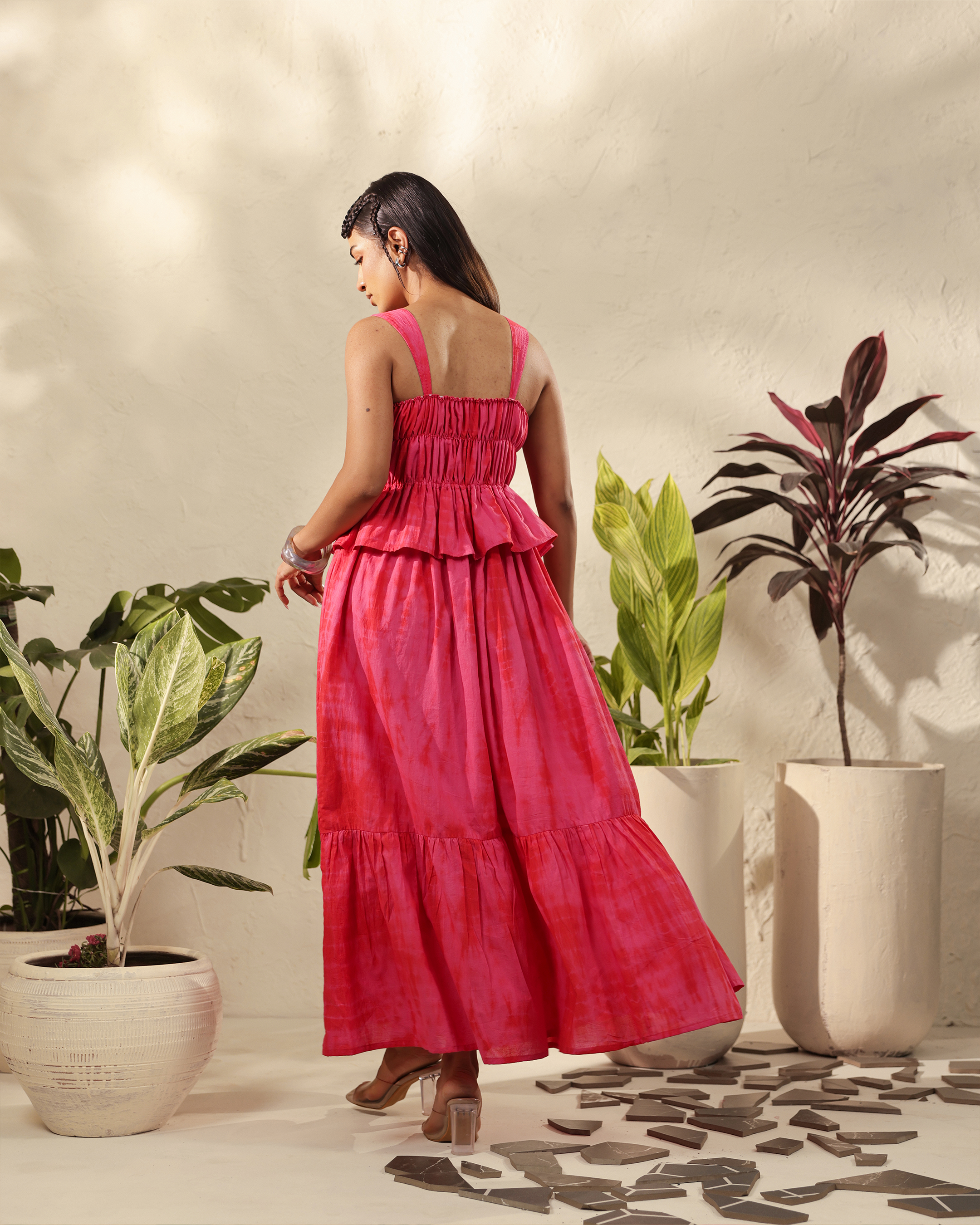 Pink Tiered Maxi Set with Smocked Bodice