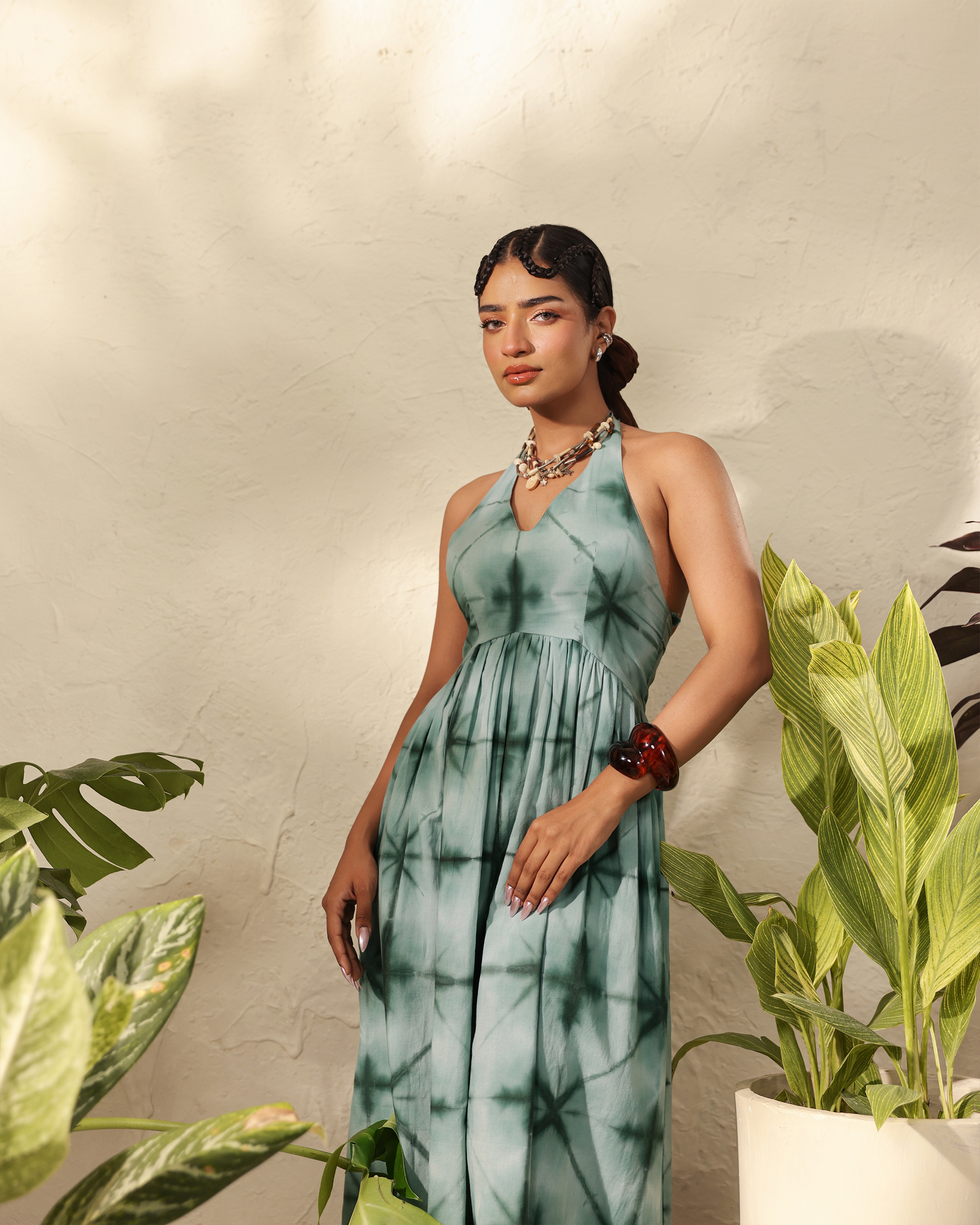 Sleeveless Tie-Dye Maxi Dress with Gathered Waist
