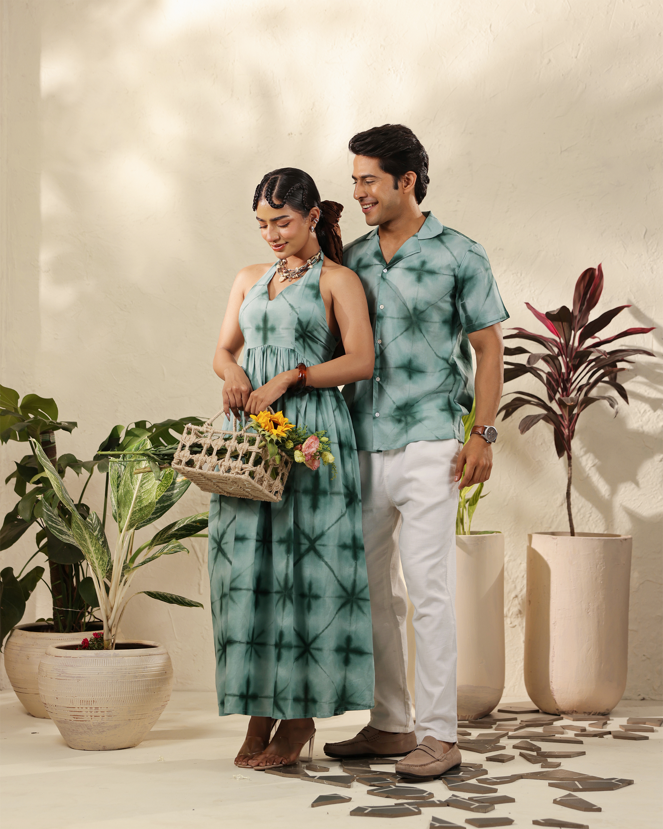 Matching Couple Outfit Set in Sage Green Tie-Dye