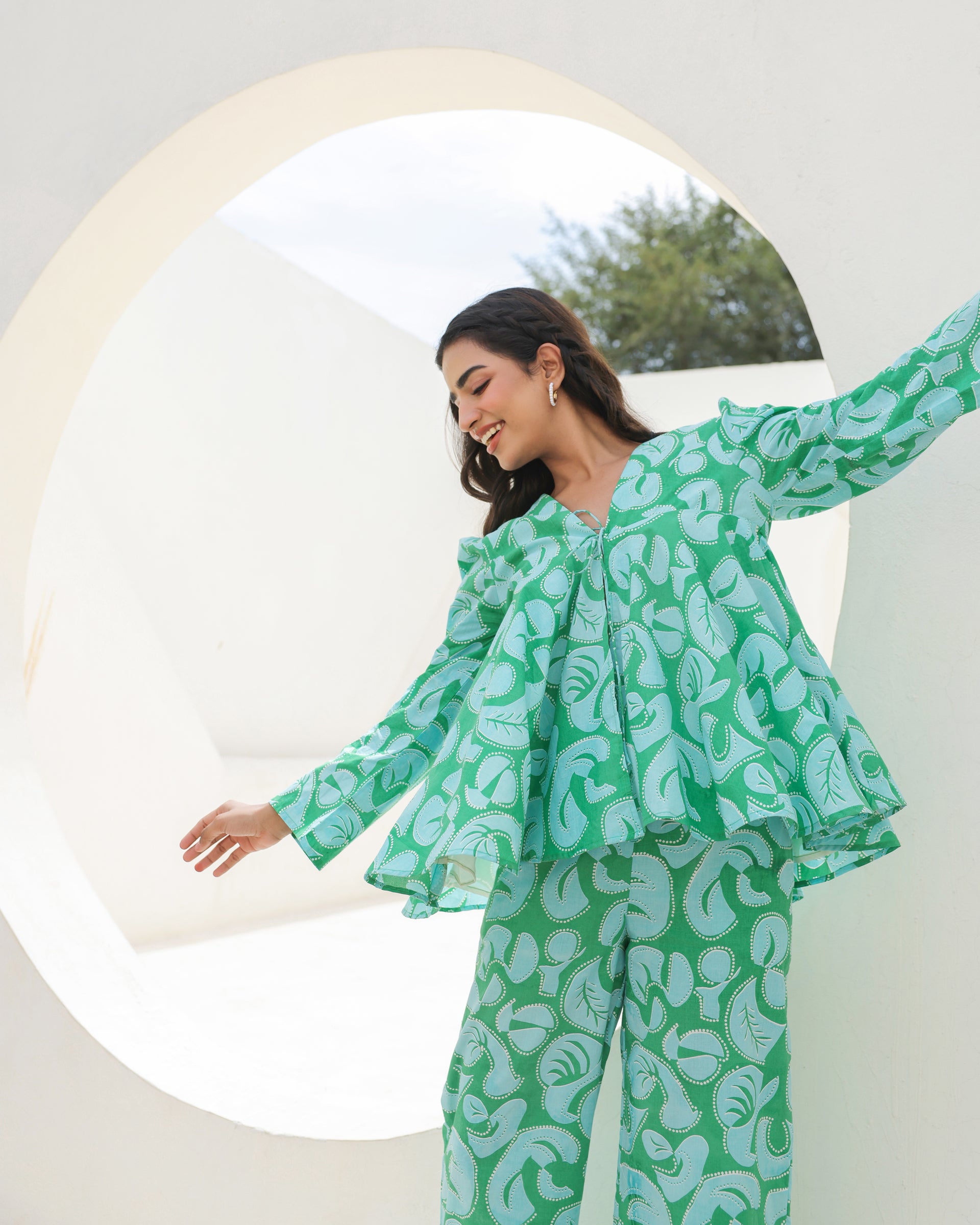 Mint Swirl Flared Top Co-Ord Set