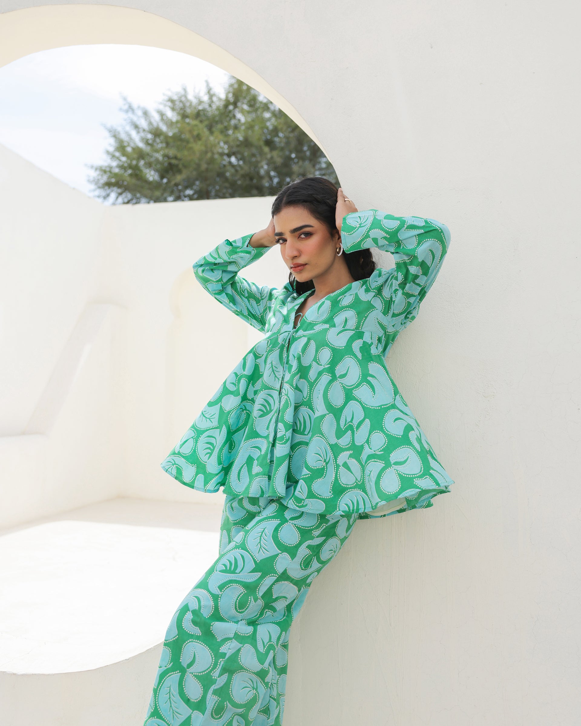 Mint Swirl Flared Top Co-Ord Set