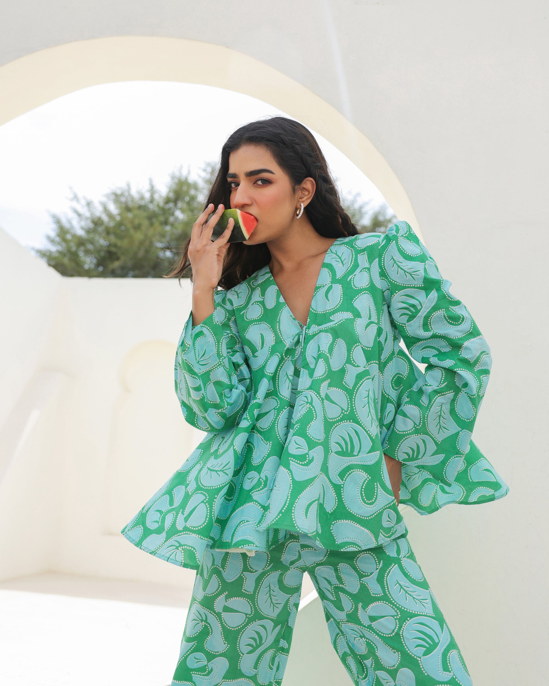 Mint Swirl Flared Top Co-Ord Set
