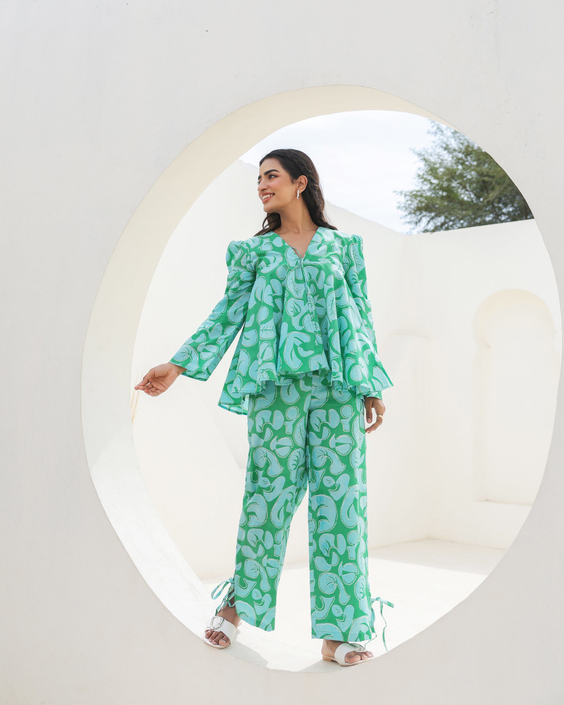 Mint Swirl Flared Top Co-Ord Set
