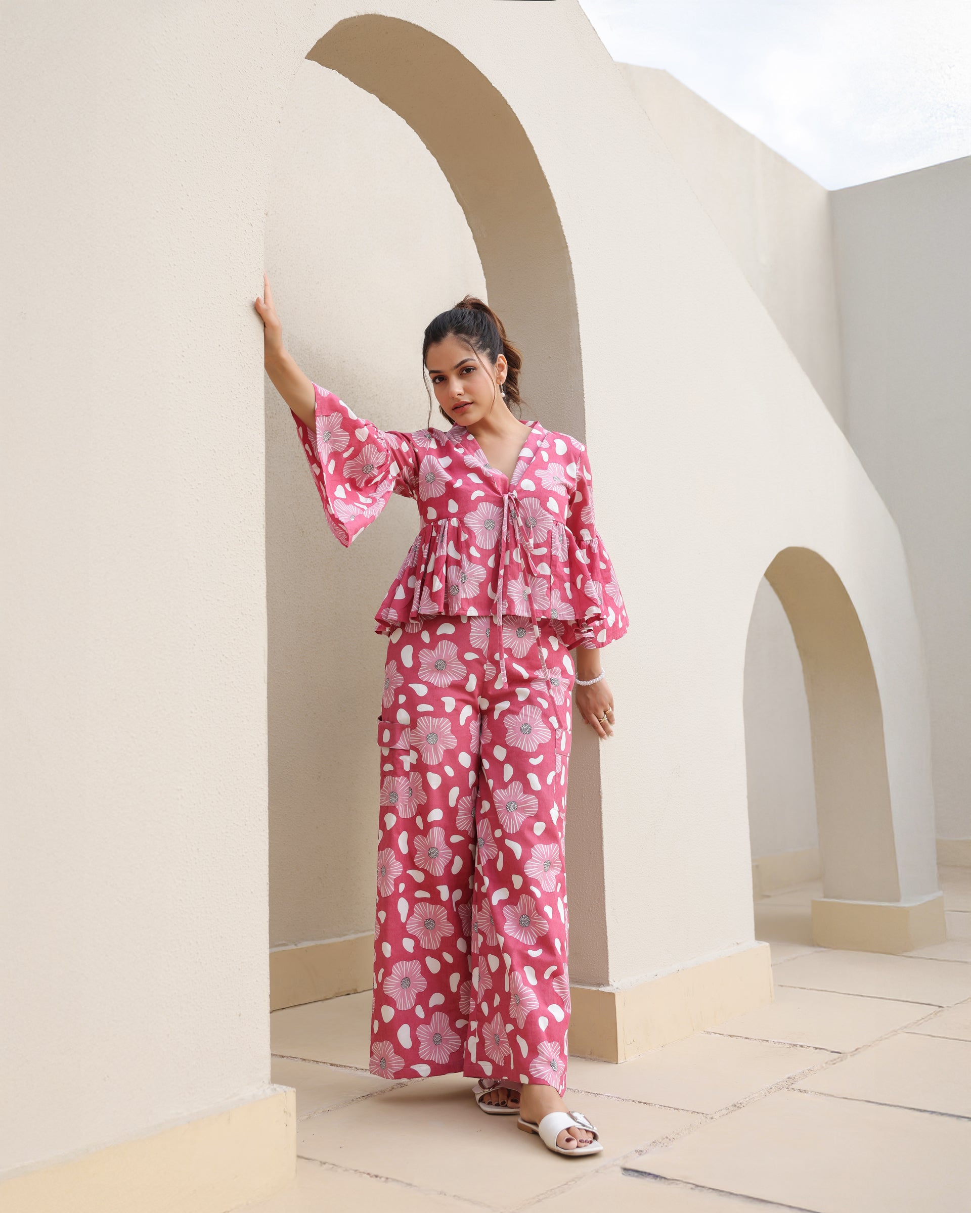 Blush Blossom Bell Sleeve Co-Ord Set