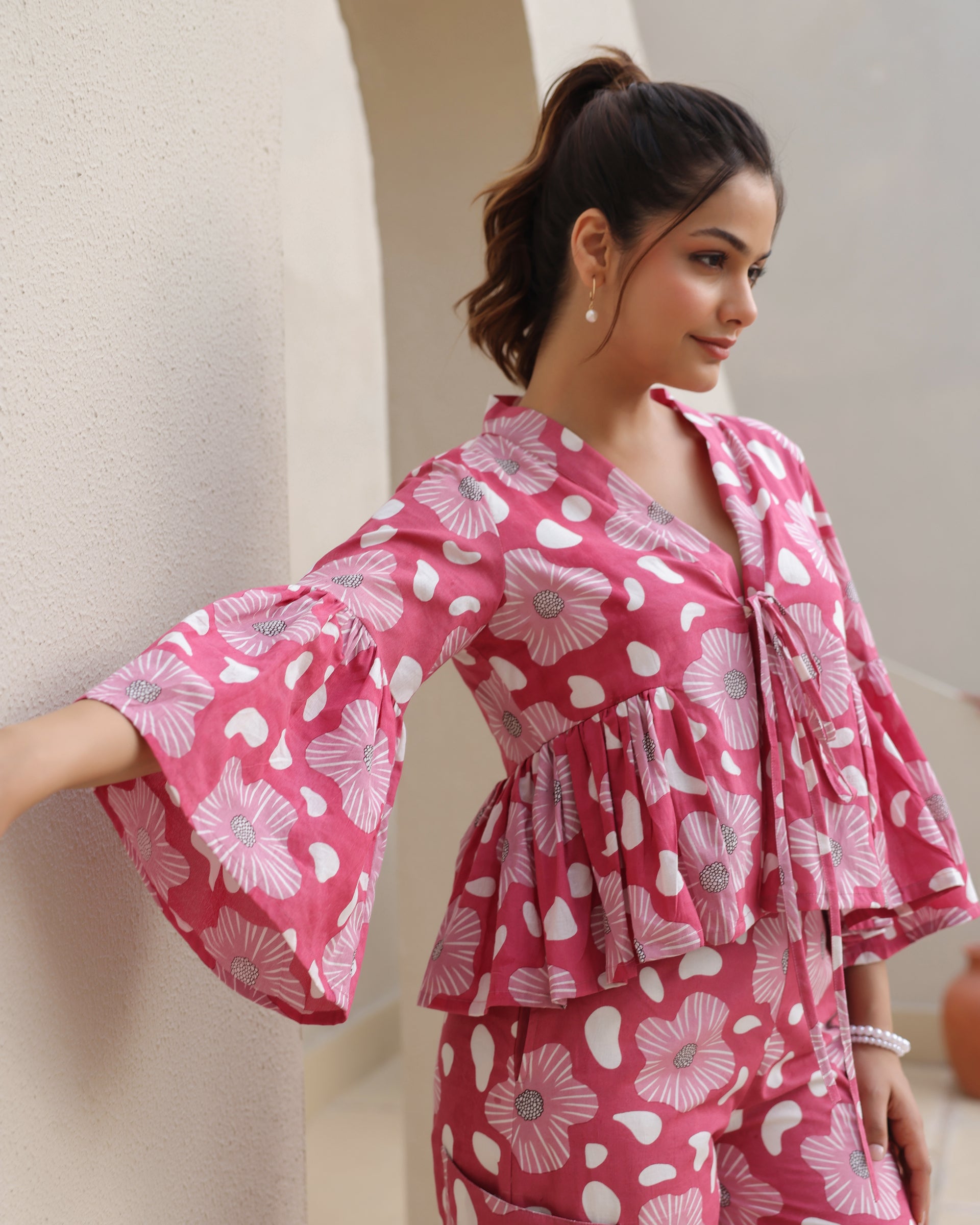 Blush Blossom Bell Sleeve Co-Ord Set
