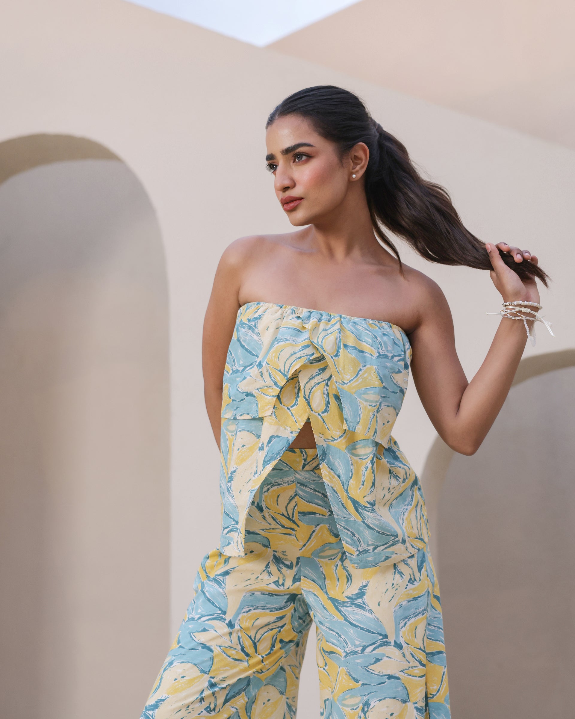 Sunset Bloom Strapless Co-Ord Set