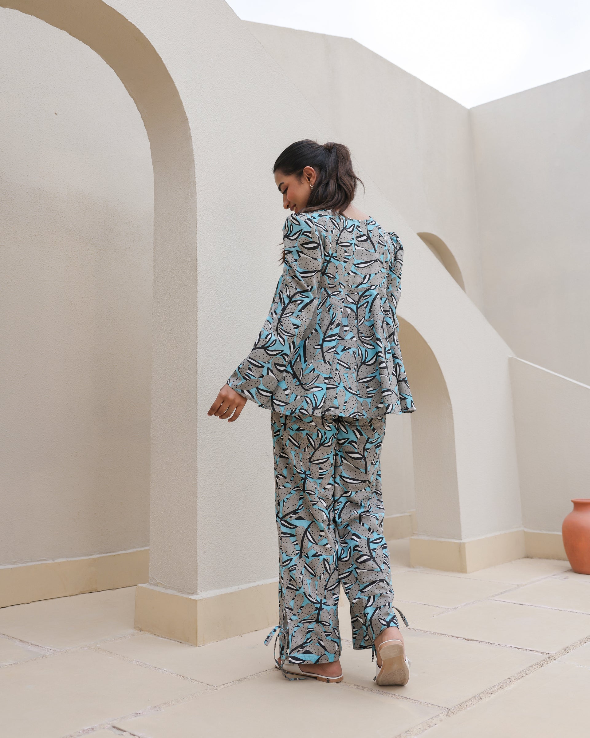 Midnight Tropic Abstract Leaf Flared Co-Ord Set