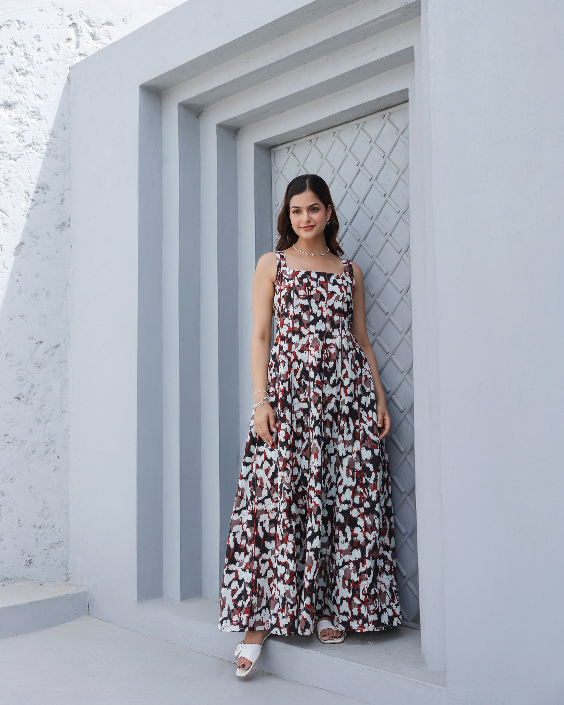 Monochrome Muse Tiered Maxi Dress