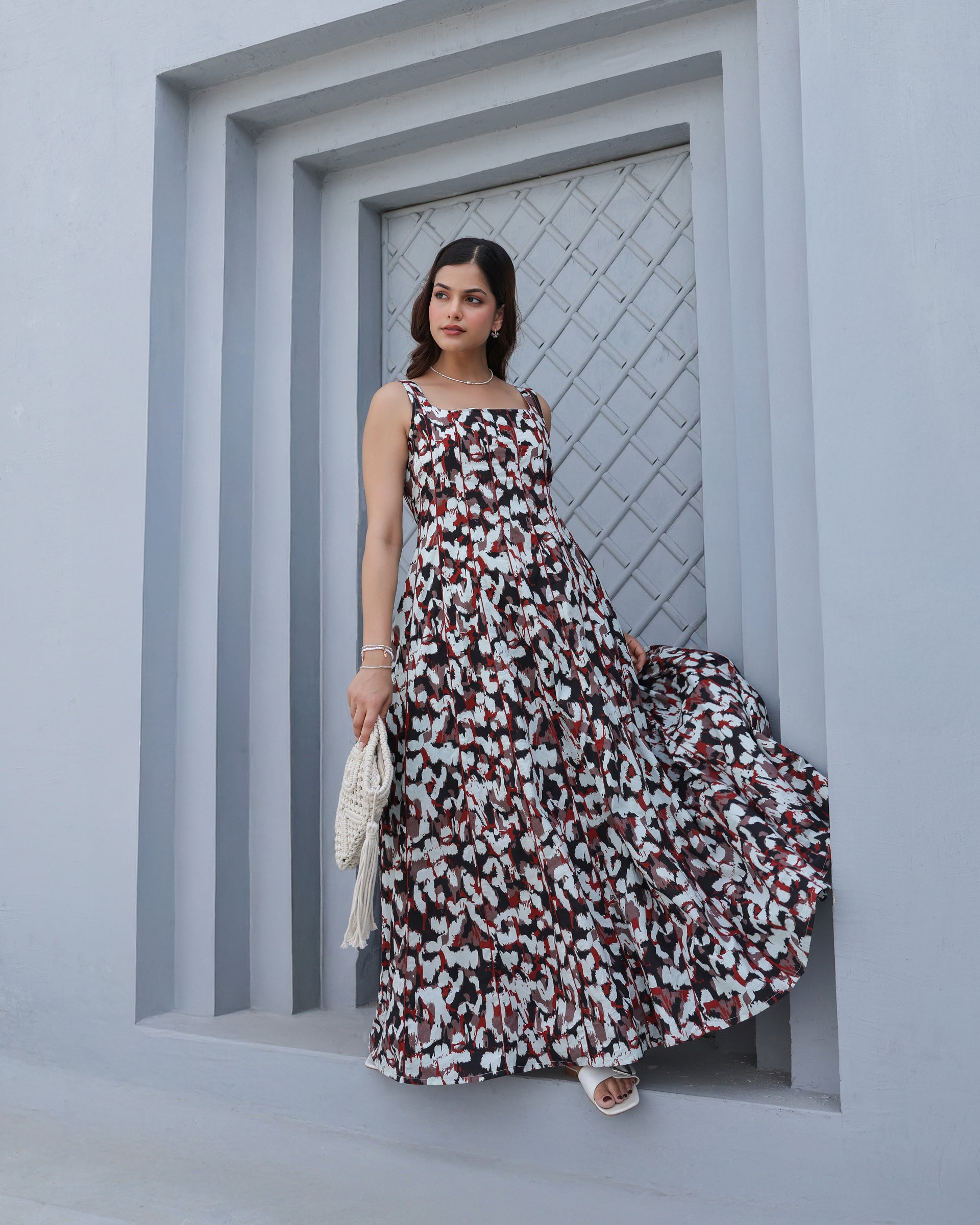 Monochrome Muse Tiered Maxi Dress