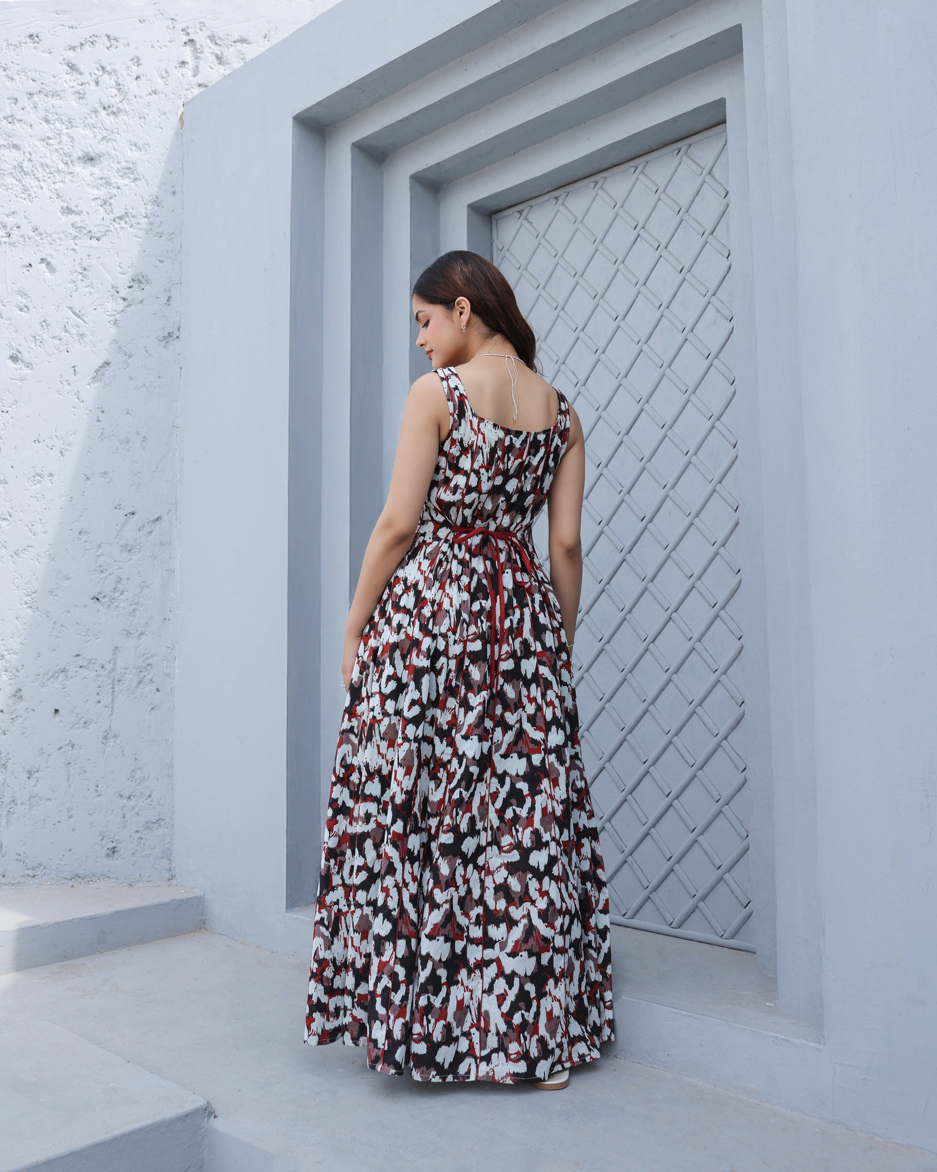 Monochrome Muse Tiered Maxi Dress