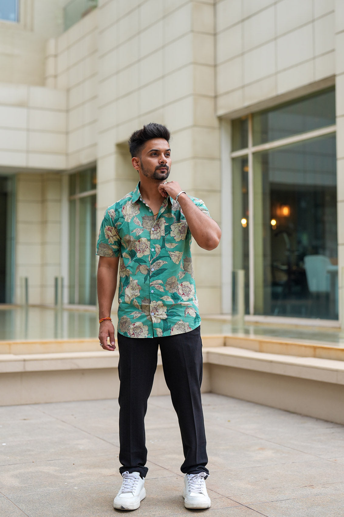 Aqua Green Monsoon Floral Cotton Shirt