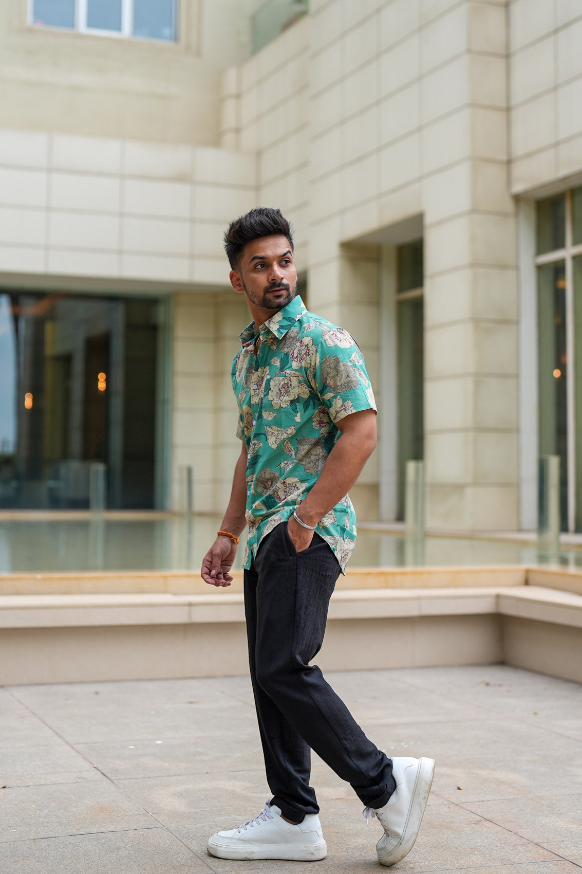 Aqua Green Monsoon Floral Cotton Shirt