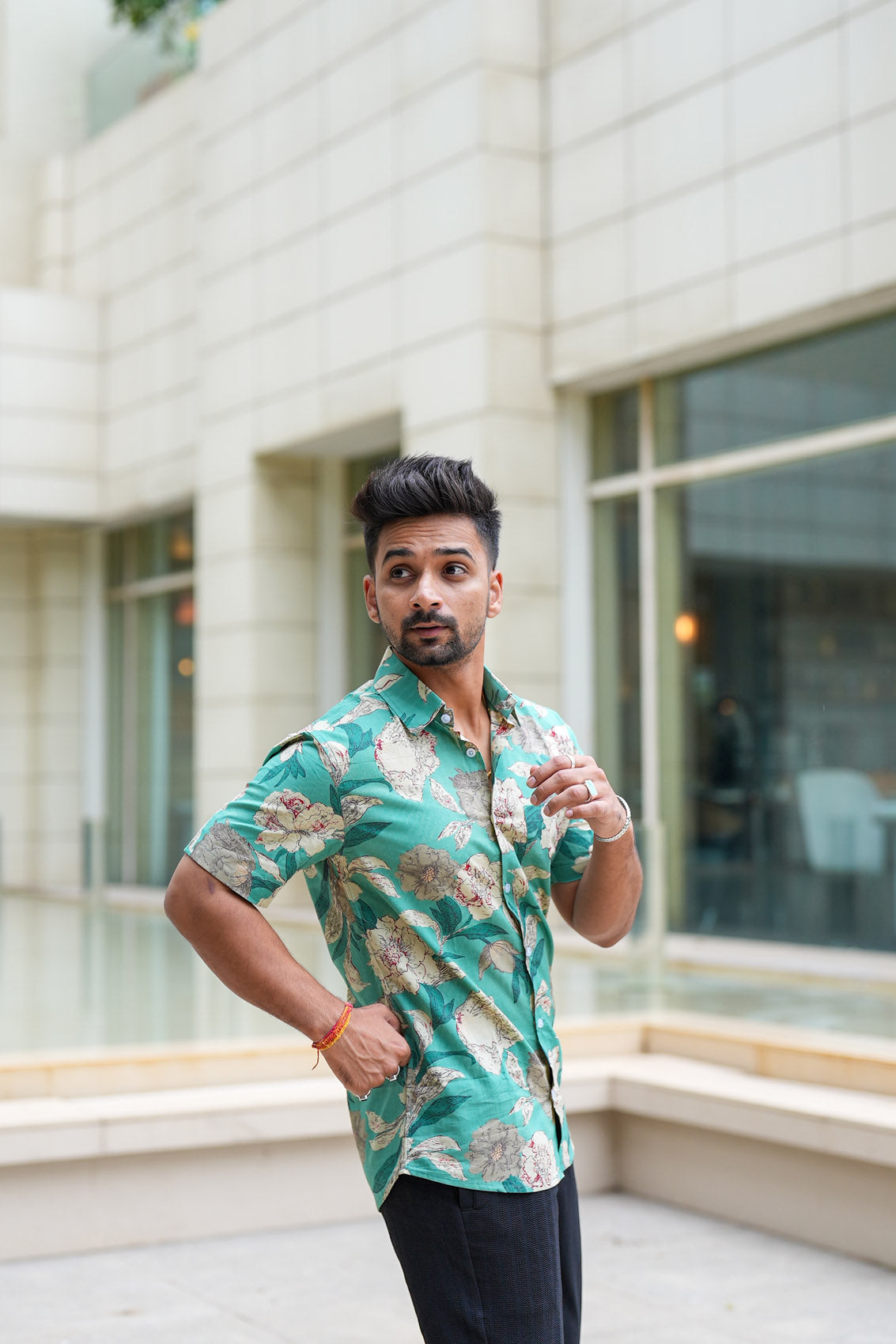 Aqua Green Monsoon Floral Cotton Shirt