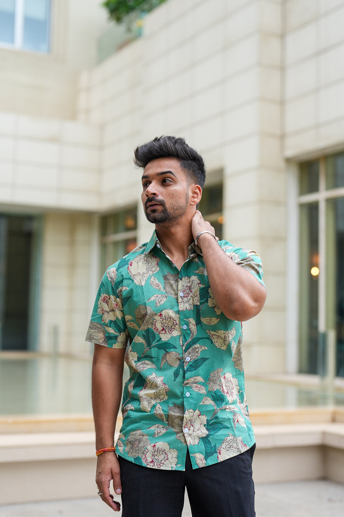 Aqua Green Monsoon Floral Cotton Shirt