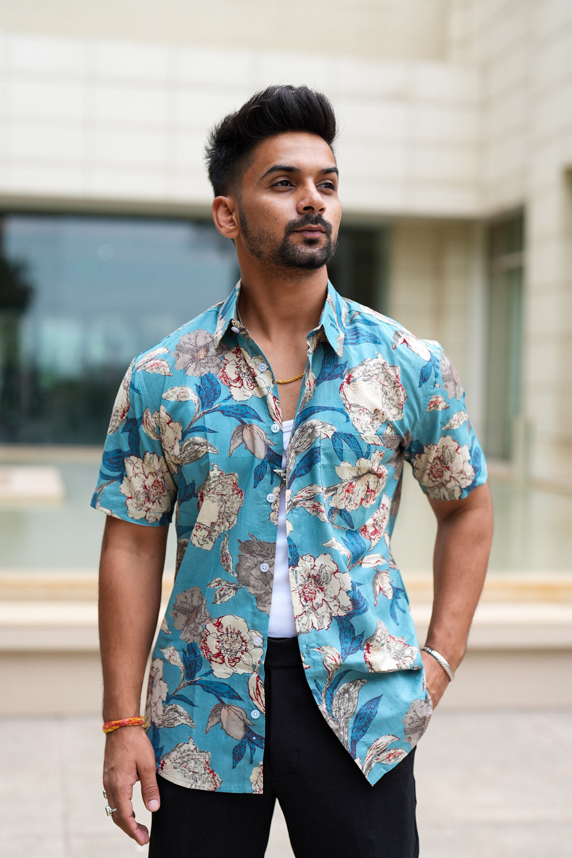 Maldives Blue Monsoon Floral Cotton Shirt