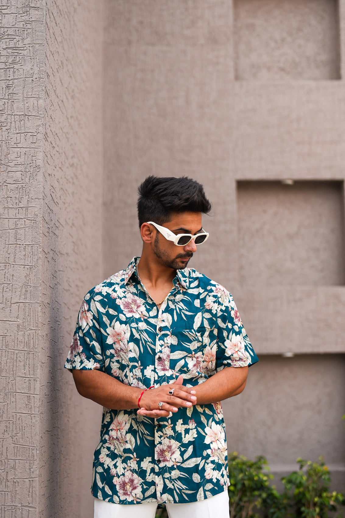Wild Flower Dark Blue Cotton Shirt
