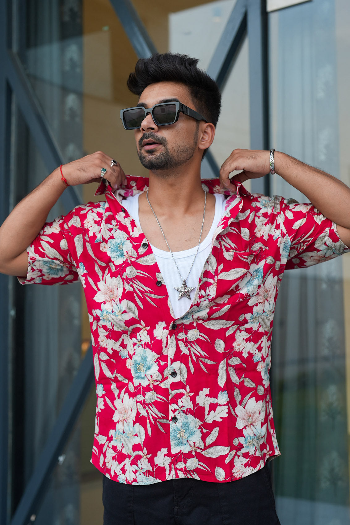 Wild Flower Red Cotton Shirt