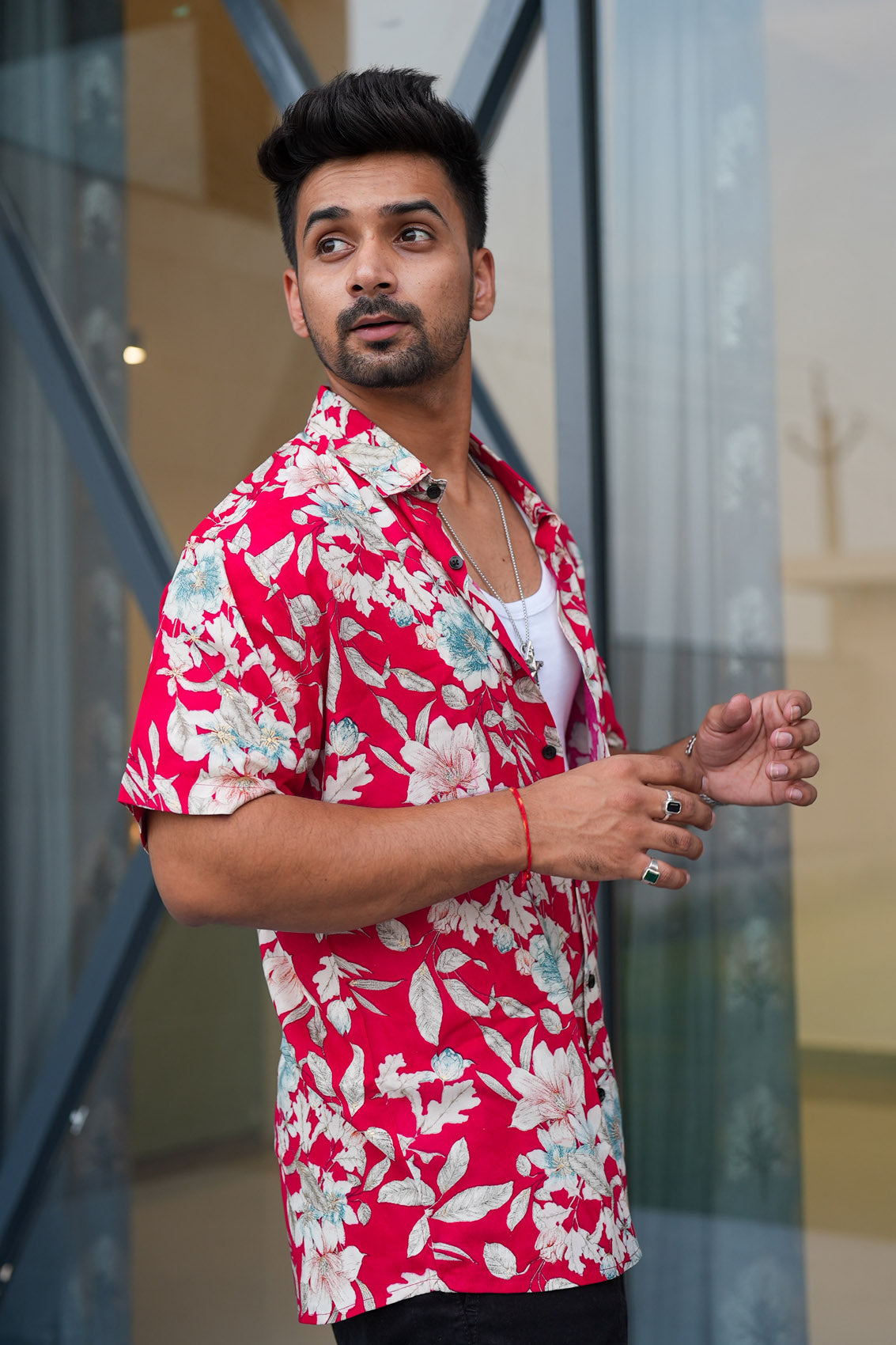 Wild Flower Red Cotton Shirt